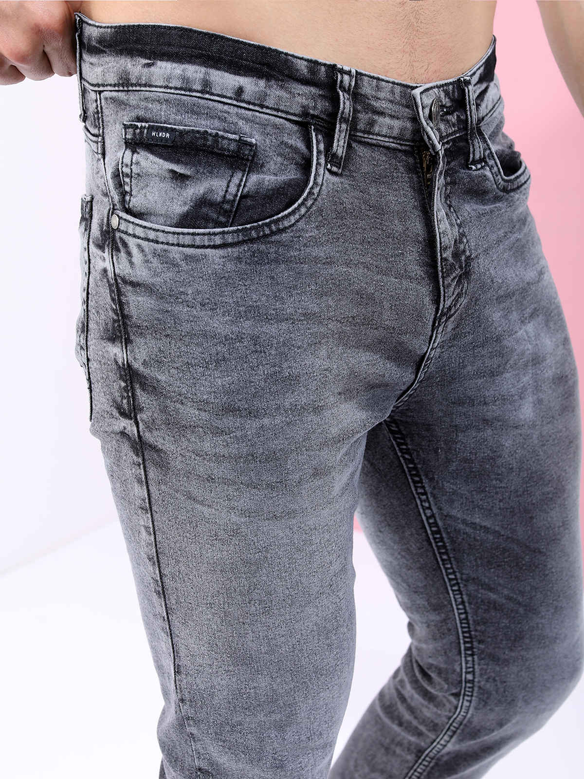 Highlander Men's Tapered Fit Heavy Fade Stretchable Jeans | Grey - 36