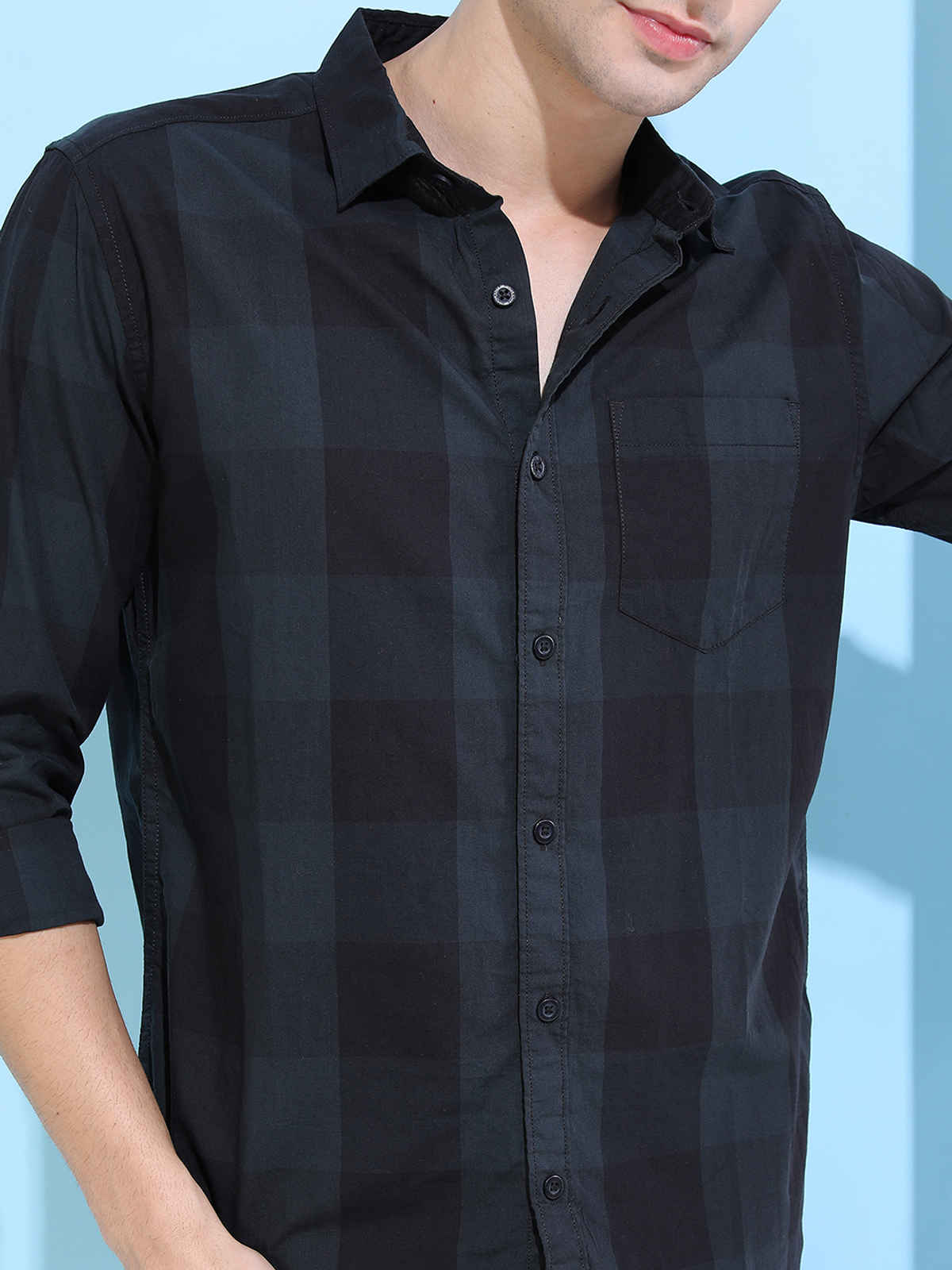 HIGHLANDER Men's Slim Fit Checked Casual Shirt | Grey & Black | M