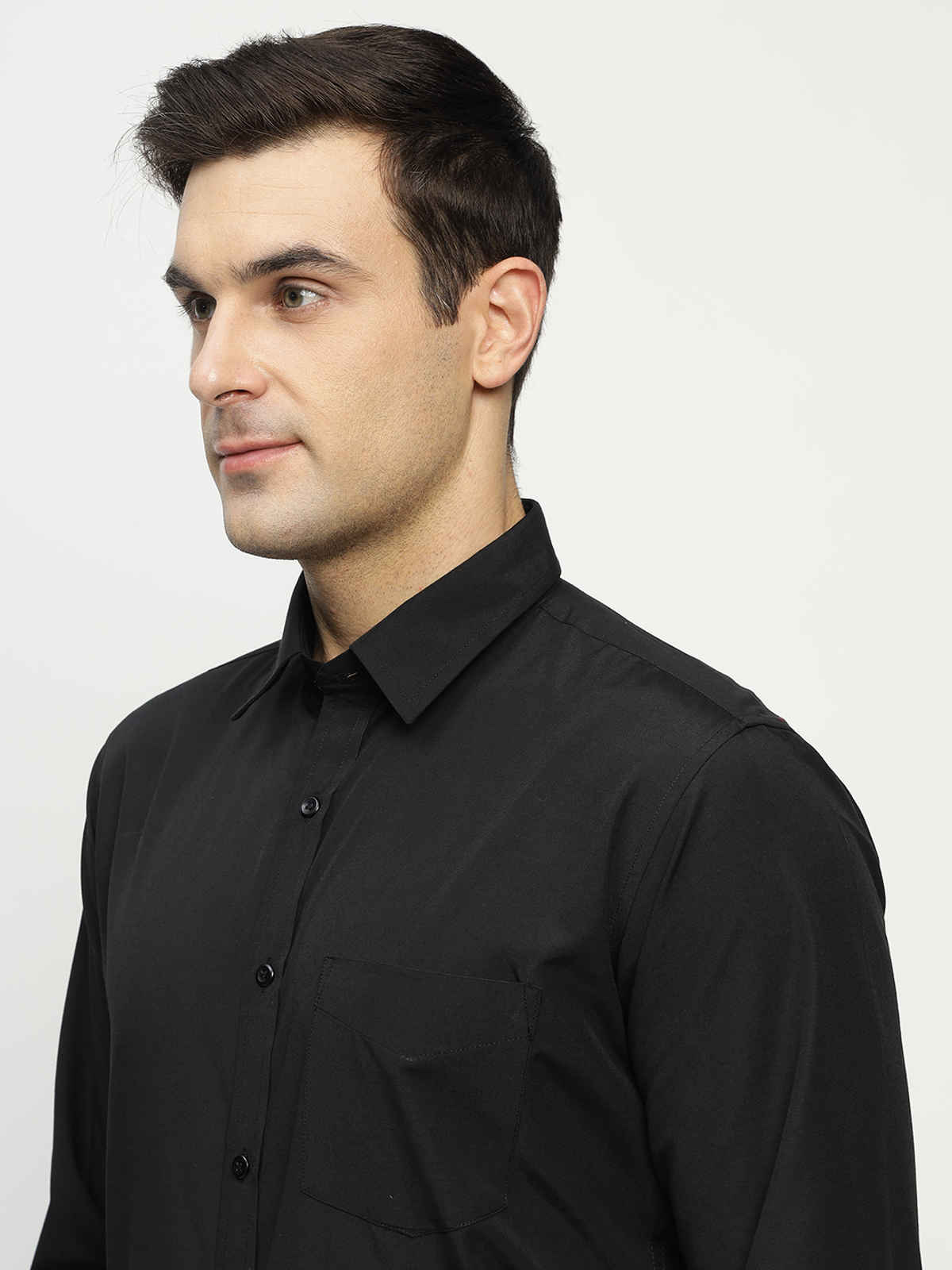 English Navy Men's Polyester Solid Slim Fit Formal Shirt | Black - L