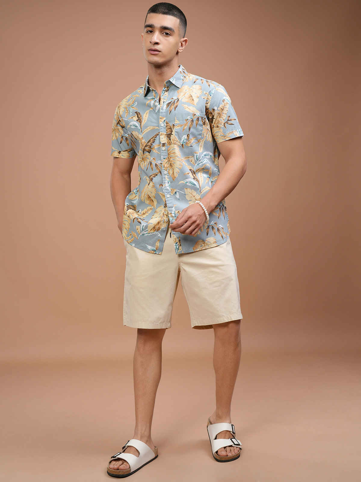 Highlander Men's Solid Regular Fit Shorts | Off White | 32 in