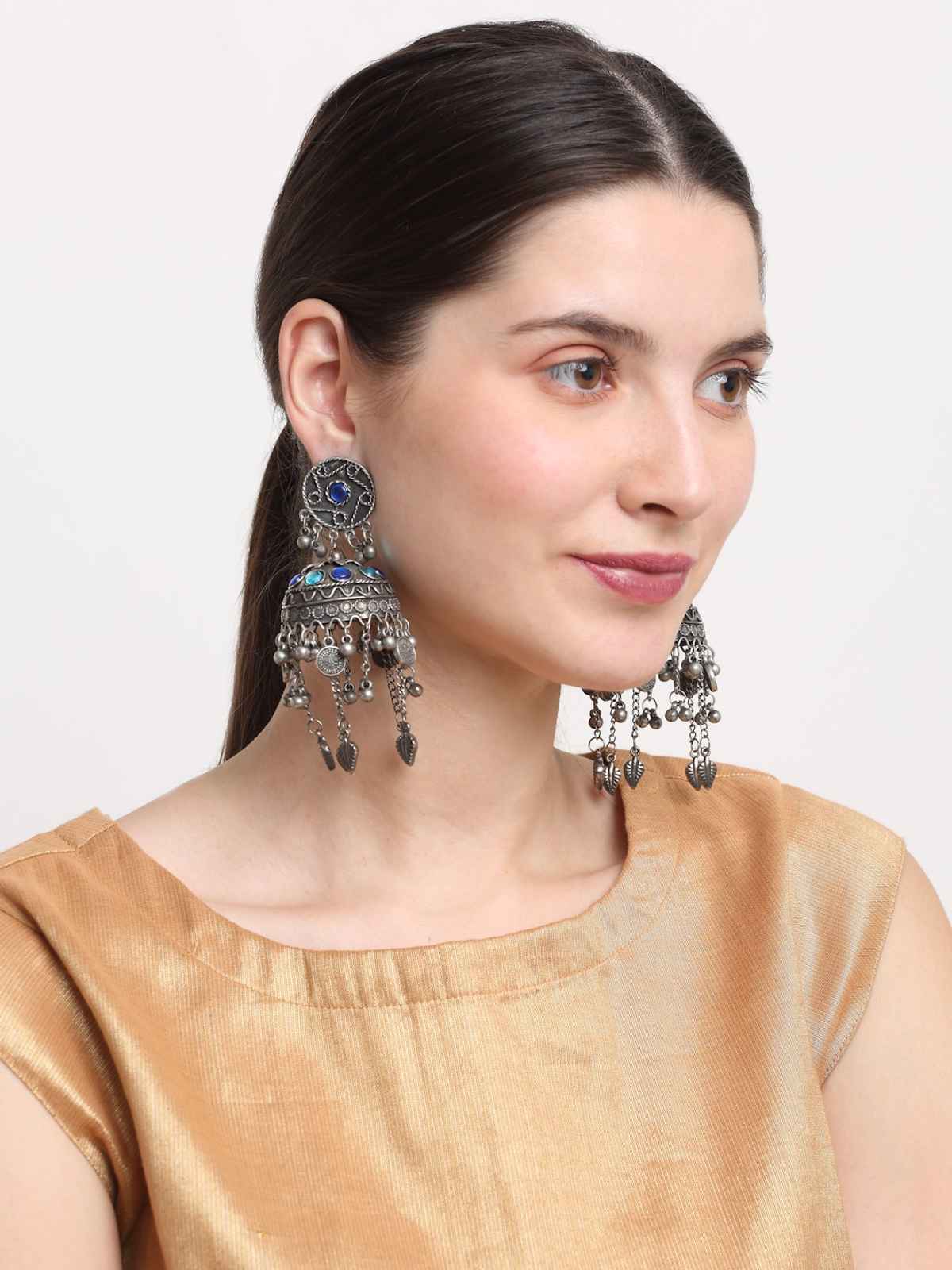 YouBella Celebrity Inspired Oxidised Silver Big Size Jhumki Earrings for Women (YBEAR - 33301)