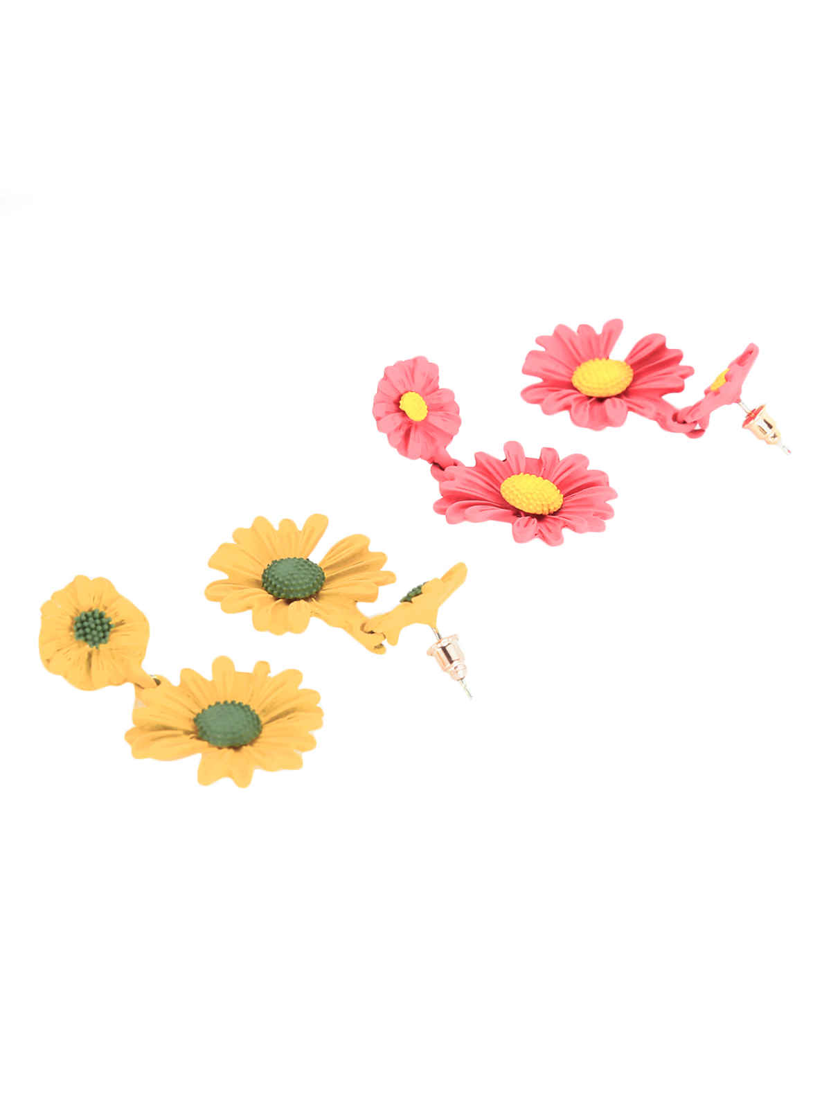 Yellow Chimes Women Set Of 2 Pink & Yellow Floral Drop Earrings