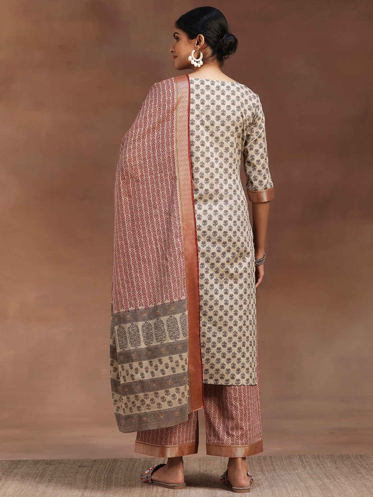 Libas Printed Cotton Straight Suit With Dupatta | 36671OH | Beige - M