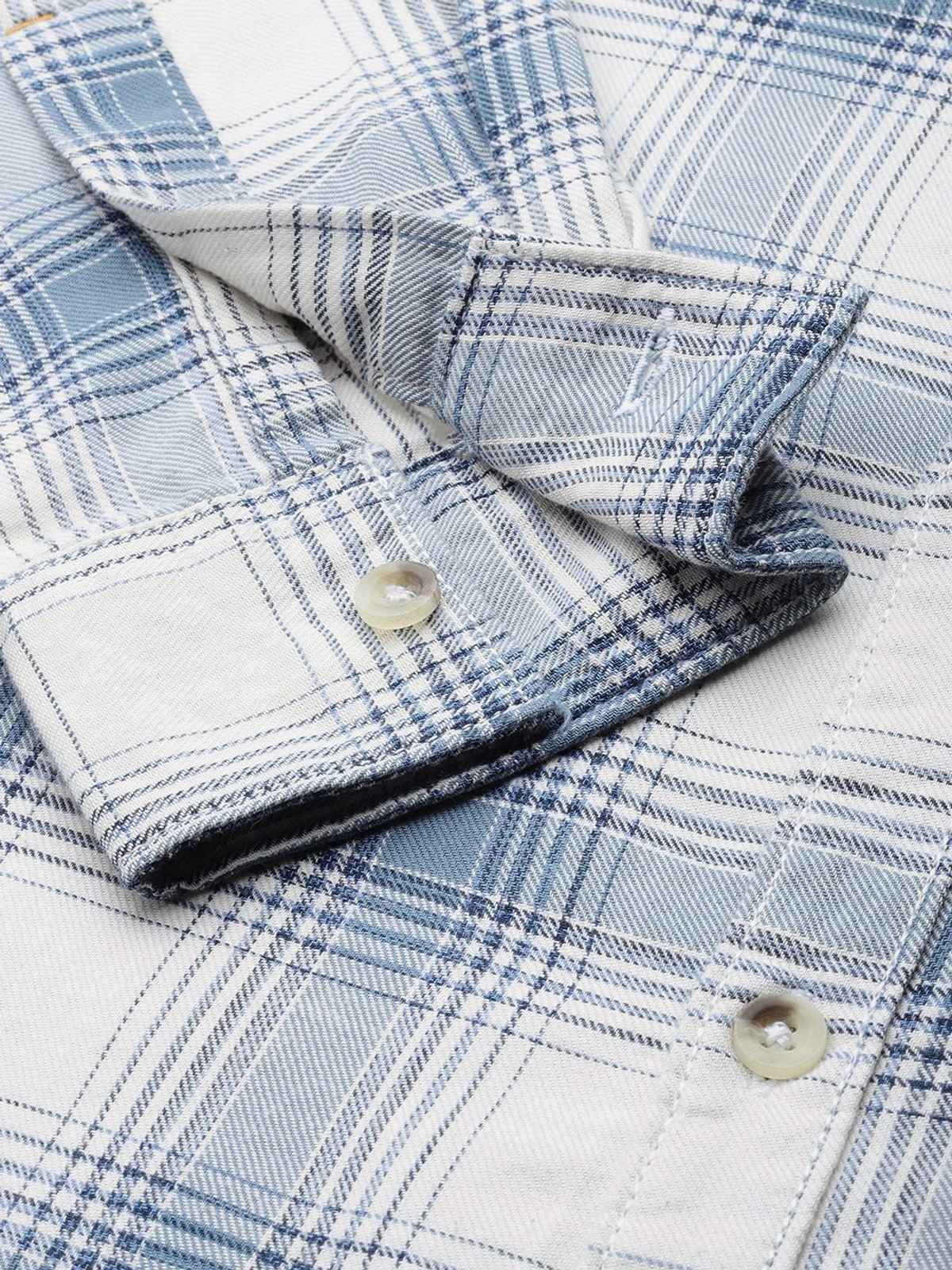 The Indian Garage Co Men's Slim Fit Checked Casual Shirt | Cream - L