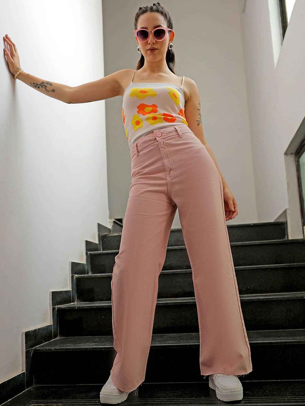 Freehand Women's High Rise Clean Look Bootcut Patch Pocket Over Dyed Jeans | Pink - 28