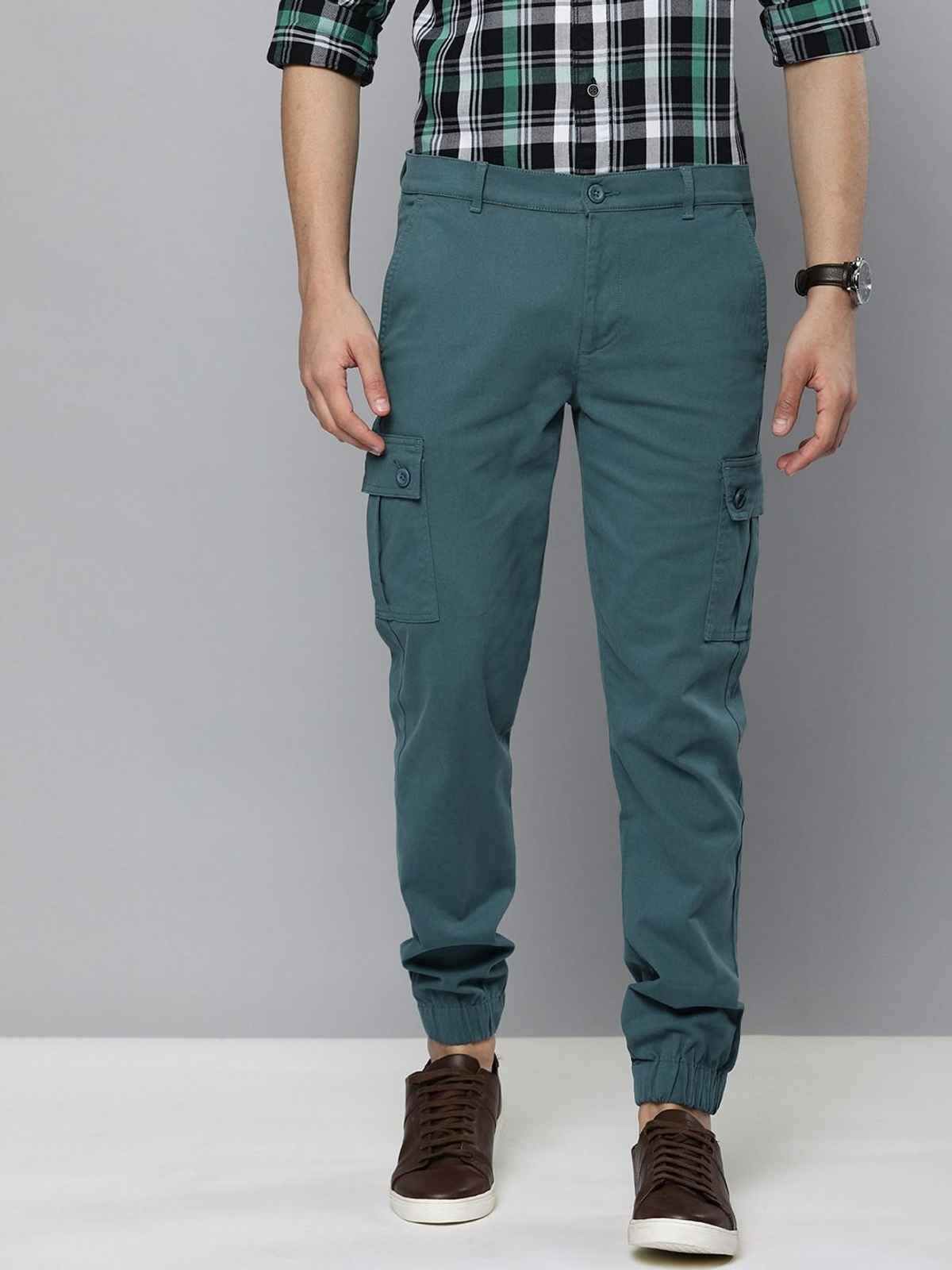 The Indian Garage Co Men's Slim Fit Solid Casual Trouser | Teal - 36