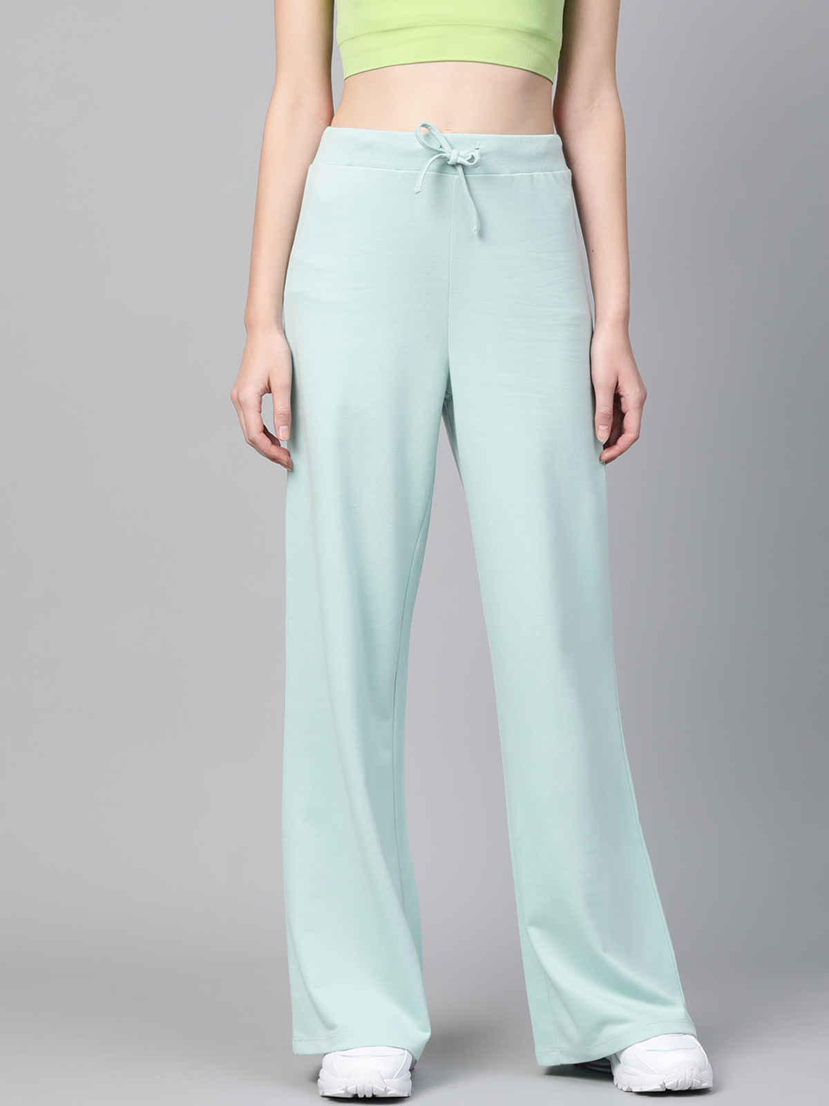 SASSAFRAS Women's Terry Wide Leg Drawstring Pants | Sea Green - S