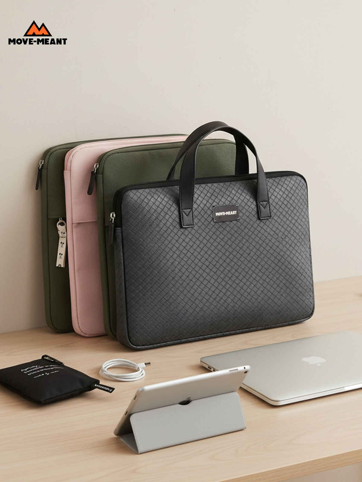 Move-Meant Laptop Sleeve | 11-14 inch | PU, Water-Resistant, Slim Case with Zipper | Grey