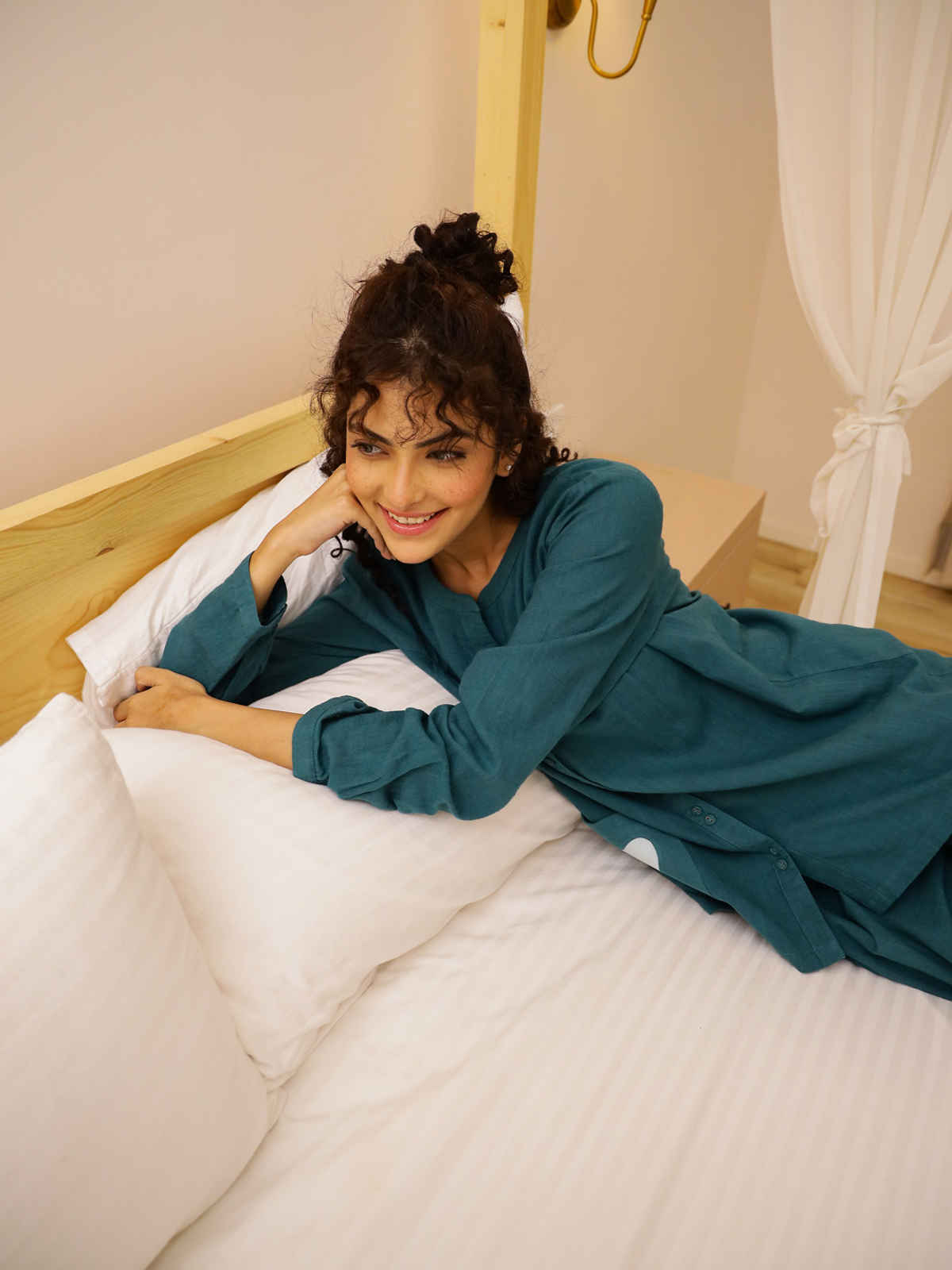 Sanskrutihomes Women's Pure Cotton Night suits | SE-NSP-707 | Teal - S