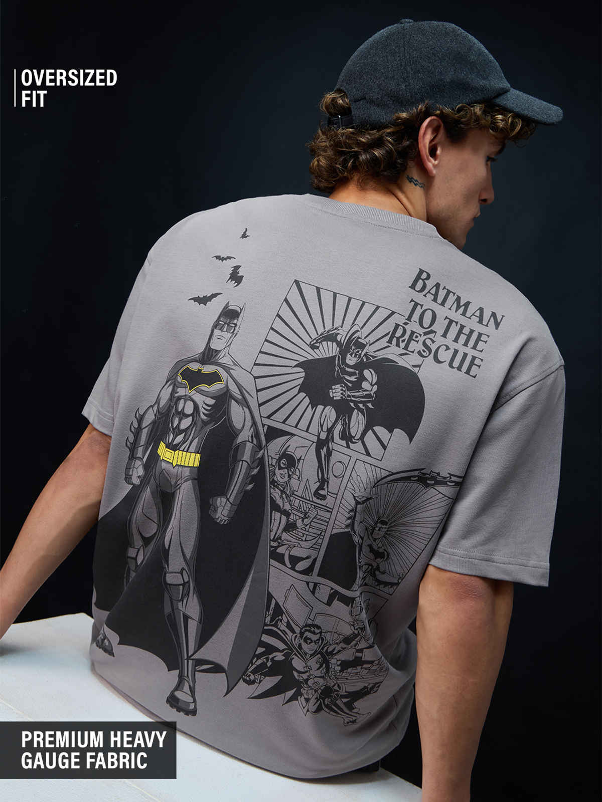The Souled Store Men's Batman To The Rescue Oversized T-shirt | Grey | 2XL