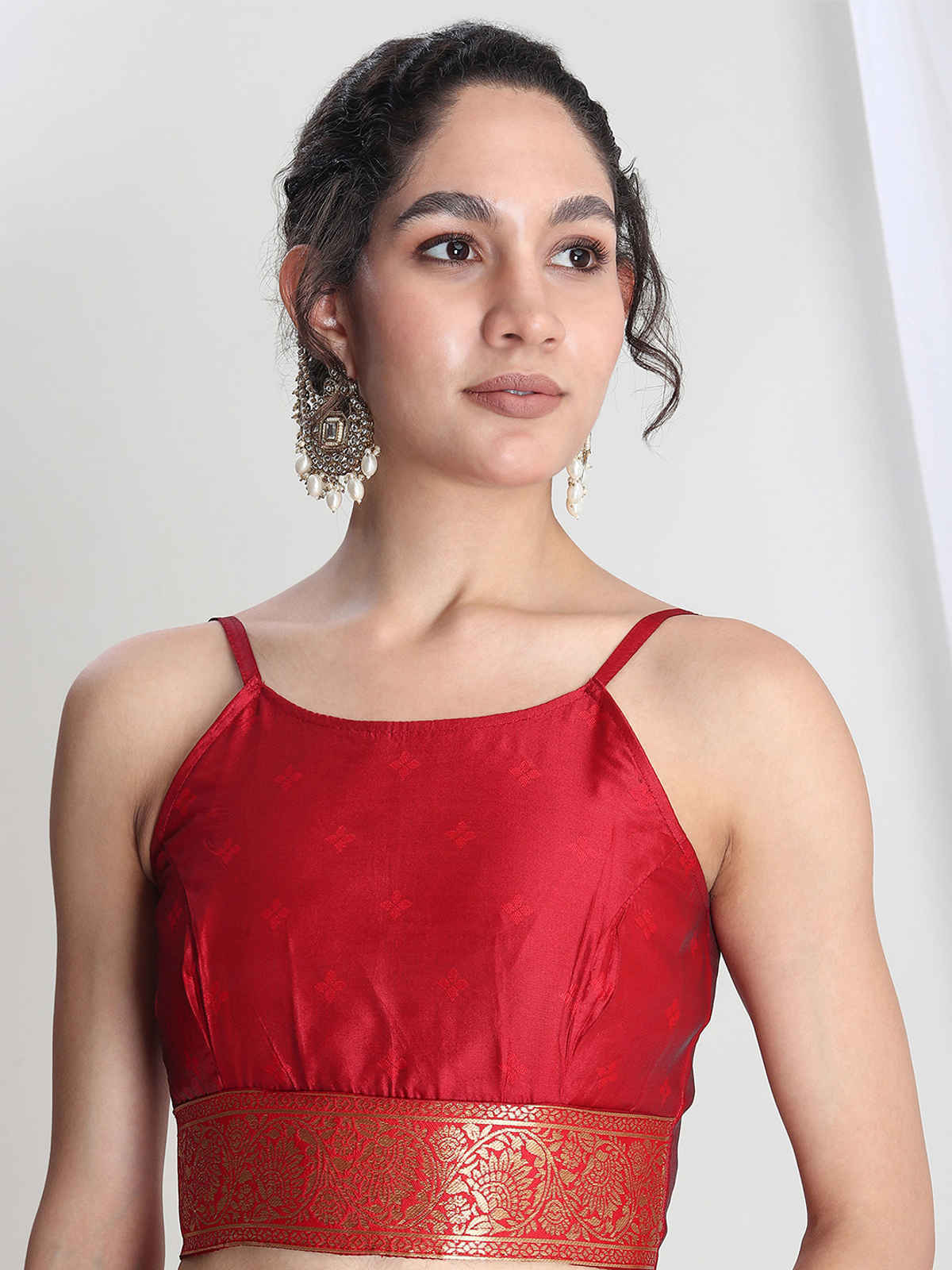 Janasya Women's Silk Blend Floral Woven Design Jacquard Saree with Blouse Piece | SAR692 | Red
