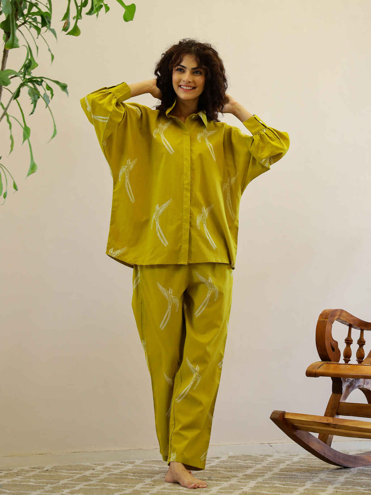 Sanskrutihomes Women Printed Mustard Night Suit SE-NSP-715 | S