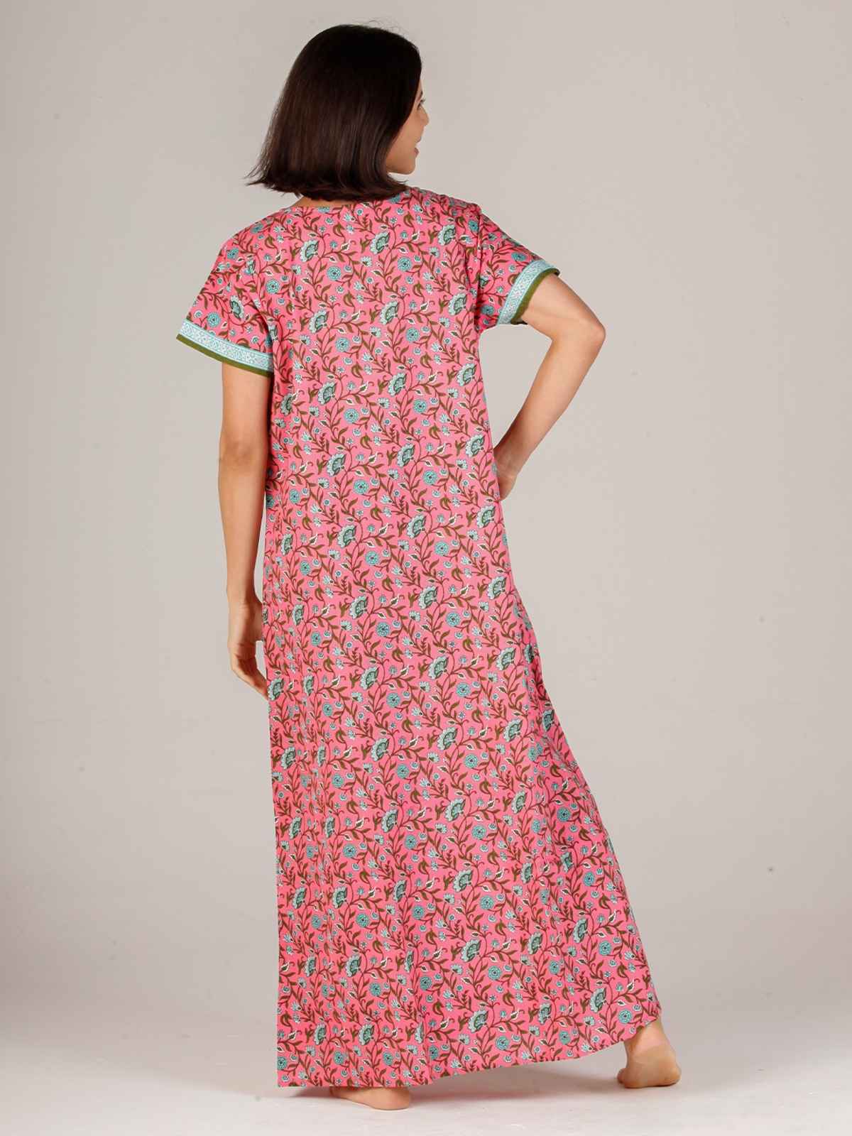 Evolove Women's Soft Cotton & Warm Printed Nighty | Pink | L