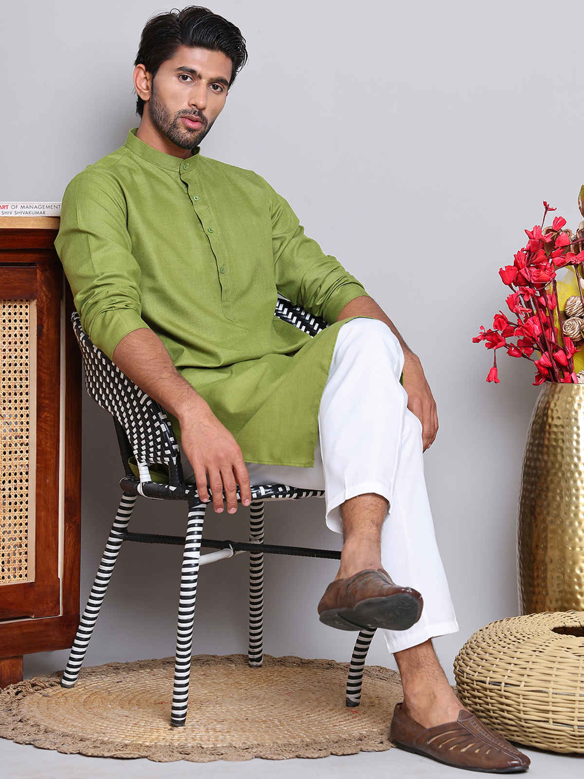 Jompers Men's Kurta | KO 5144 | Olive - S