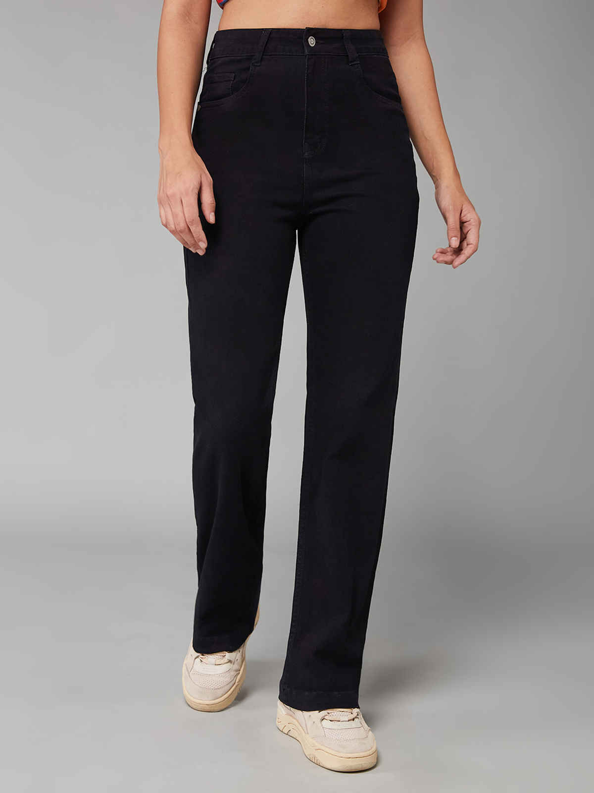 Miss Chase Women Straight High Rise Clean Look Regular-Length Stretchable Denim Jeans | Black | 28