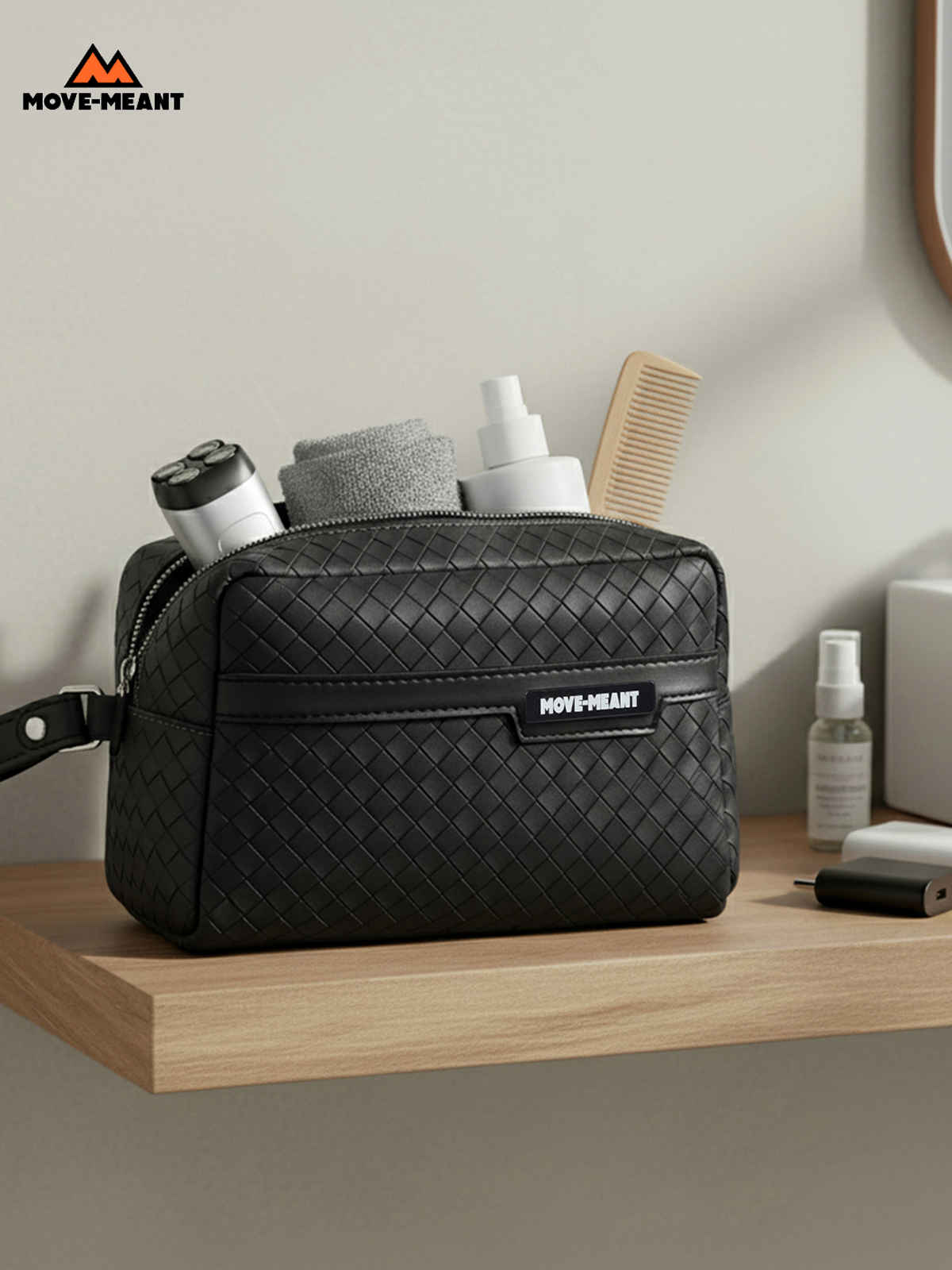 Move-Meant Crown Kit Black Travel Pouch Toiletry Kit With Compartemnts