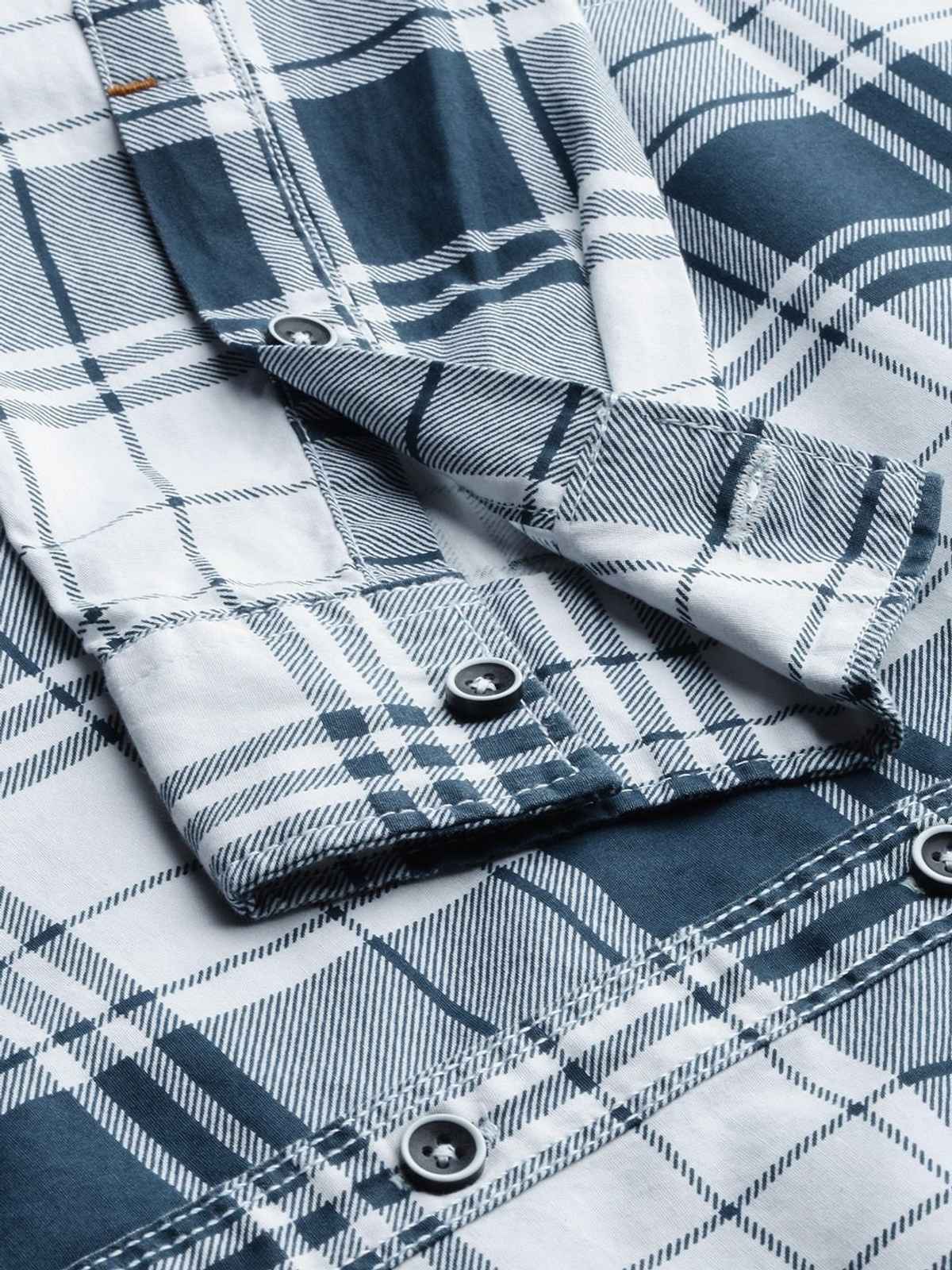 The Indian Garage Co Men's Slim Fit Checked Casual Shirt | White - XXL