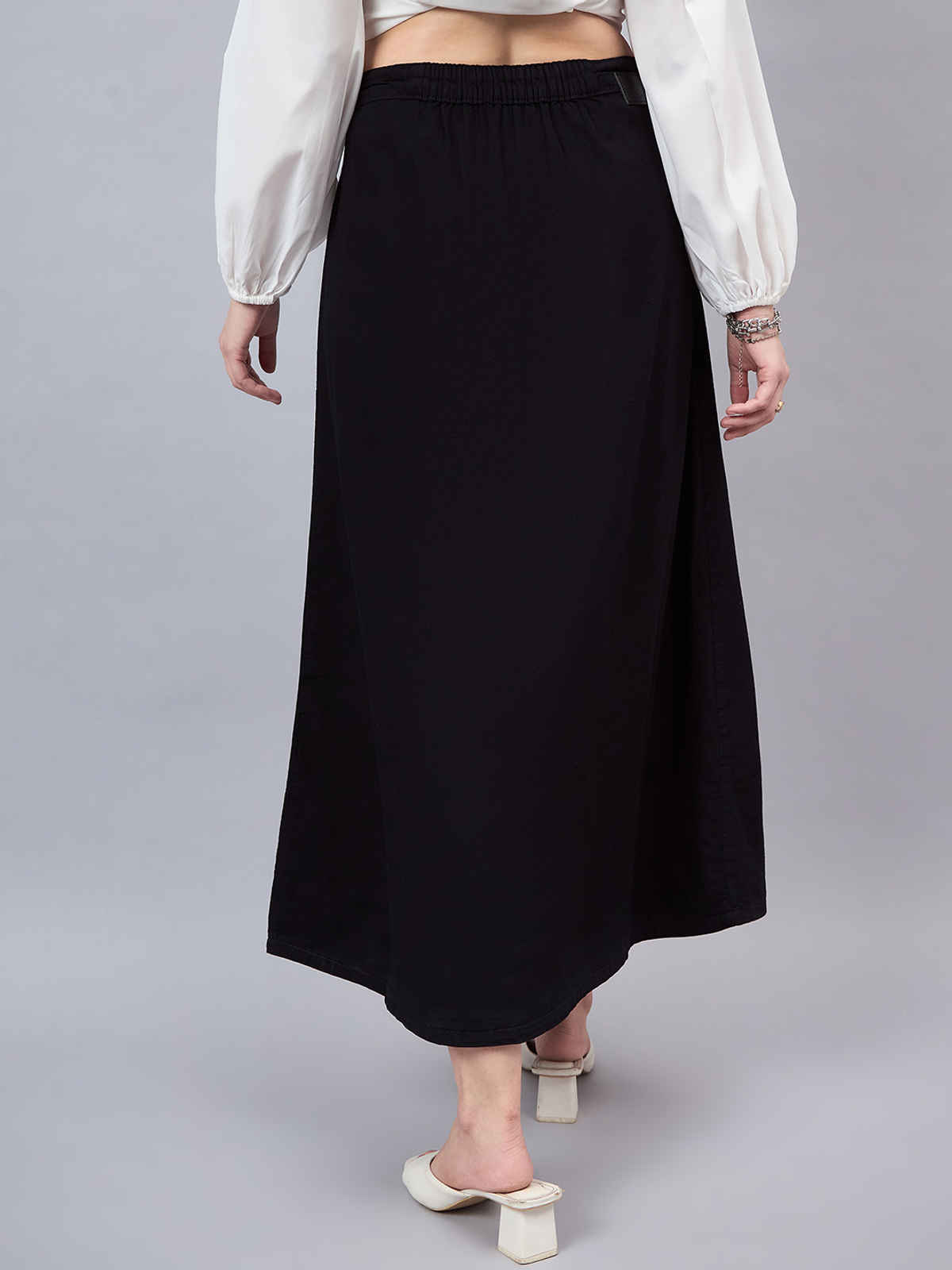Style Quotient Women A-Line Maxi Denim Skirt | 34 | SS24SQMADONNA - Black