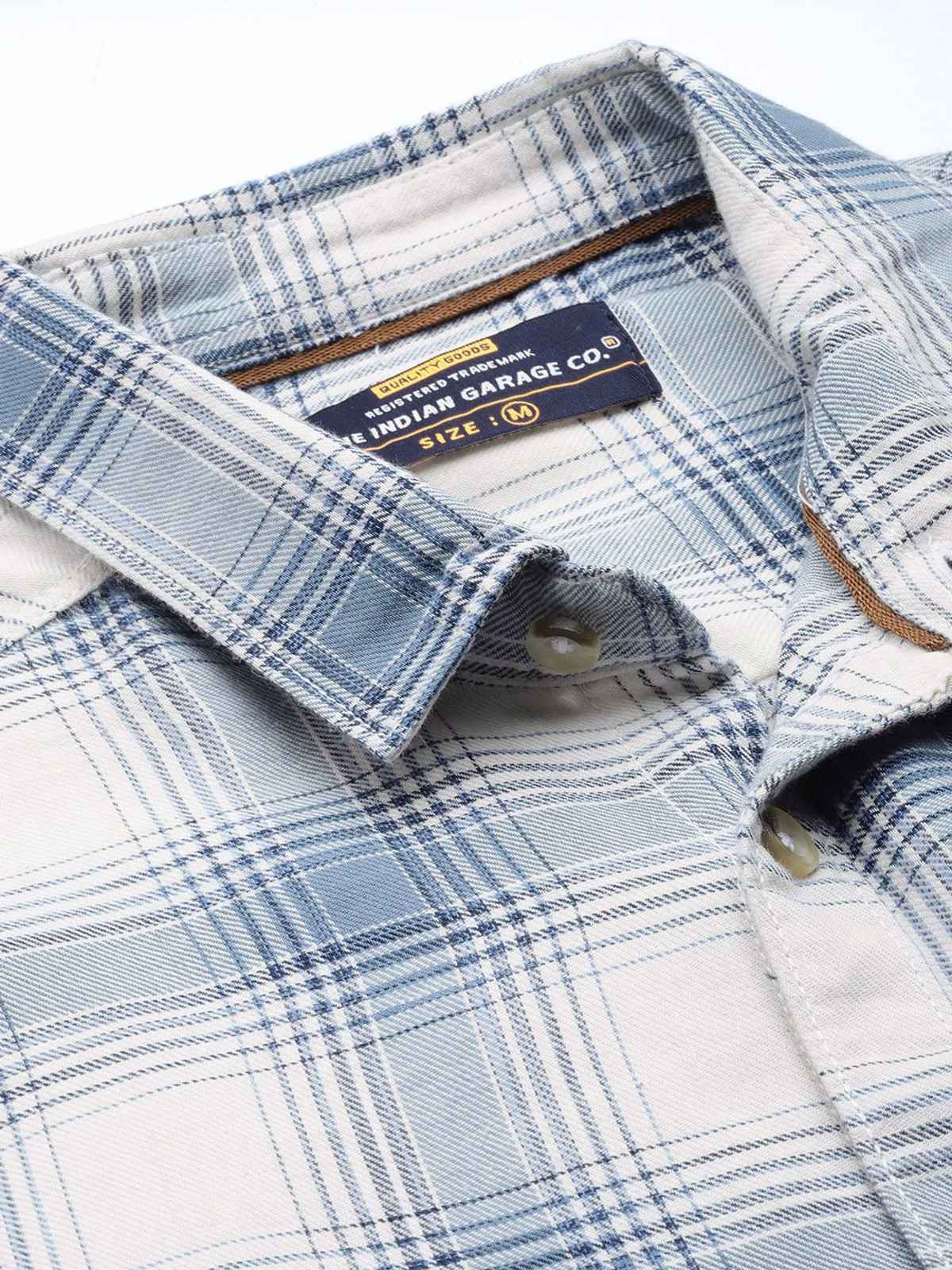 The Indian Garage Co Men's Slim Fit Checked Casual Shirt | Cream - L
