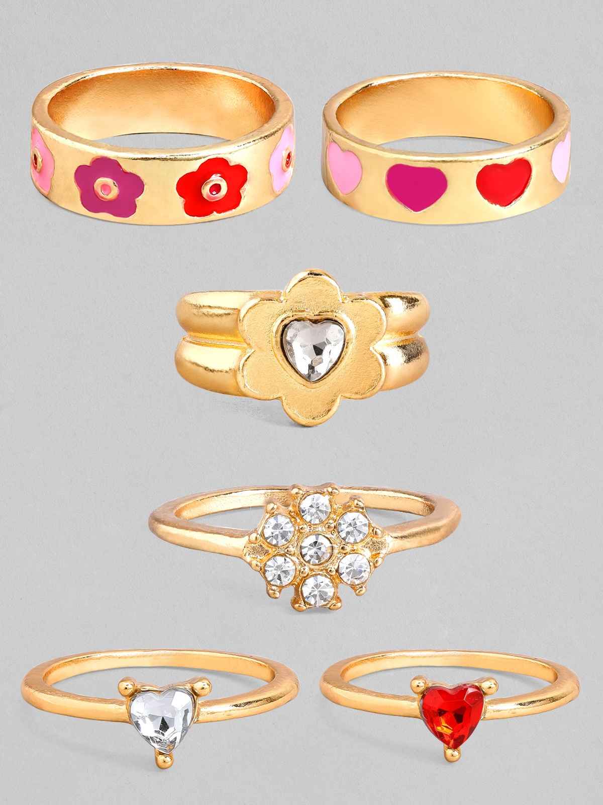 Rubans Set Of 6 Gold-Plated Cz-Studded Finger Rings