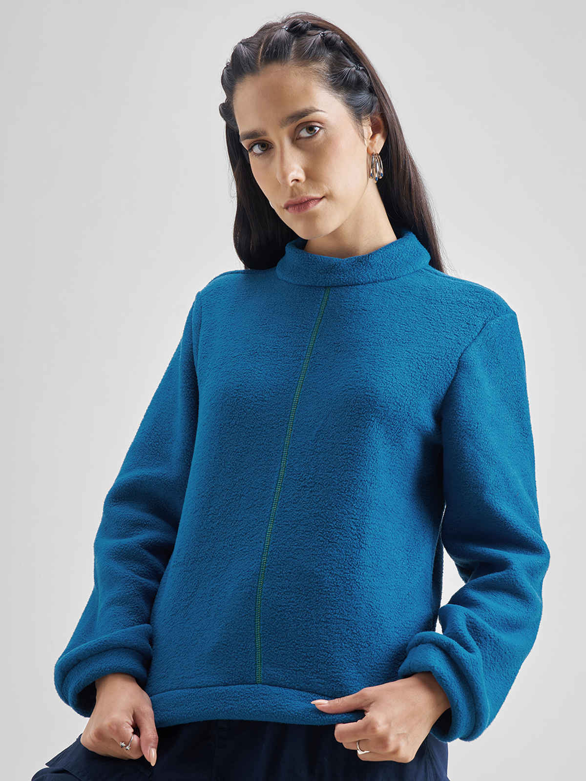 Tokyo Talkies Women's Mock Collar Sweatshirt | Teal - S
