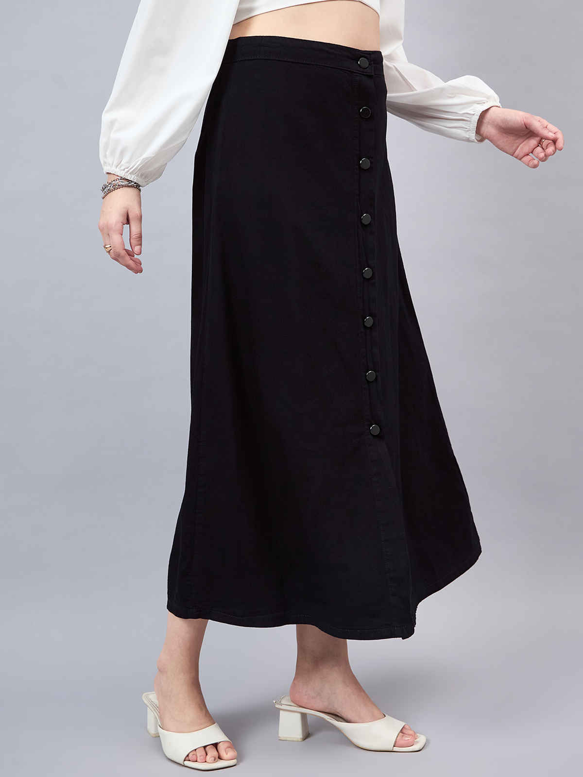 Style Quotient Women A-Line Maxi Denim Skirt | 34 | SS24SQMADONNA - Black