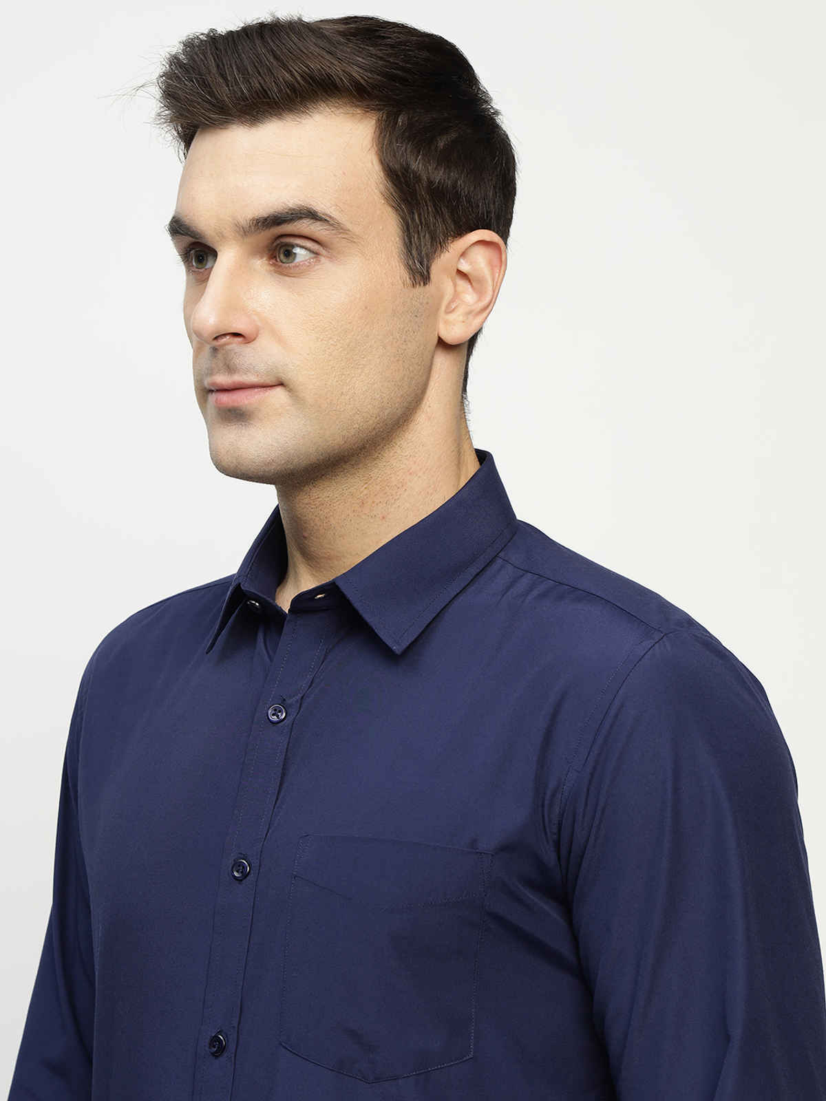 English Navy Men's Polyester Solid Slim Fit Button Closure Formal Shirt | Navy Blue - M