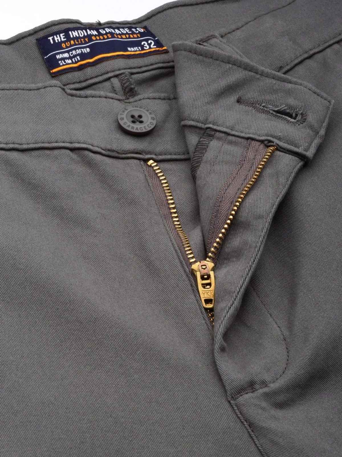 The Indian Garage Co Men's Slim Fit Solid Casual Trouser | Grey - 34