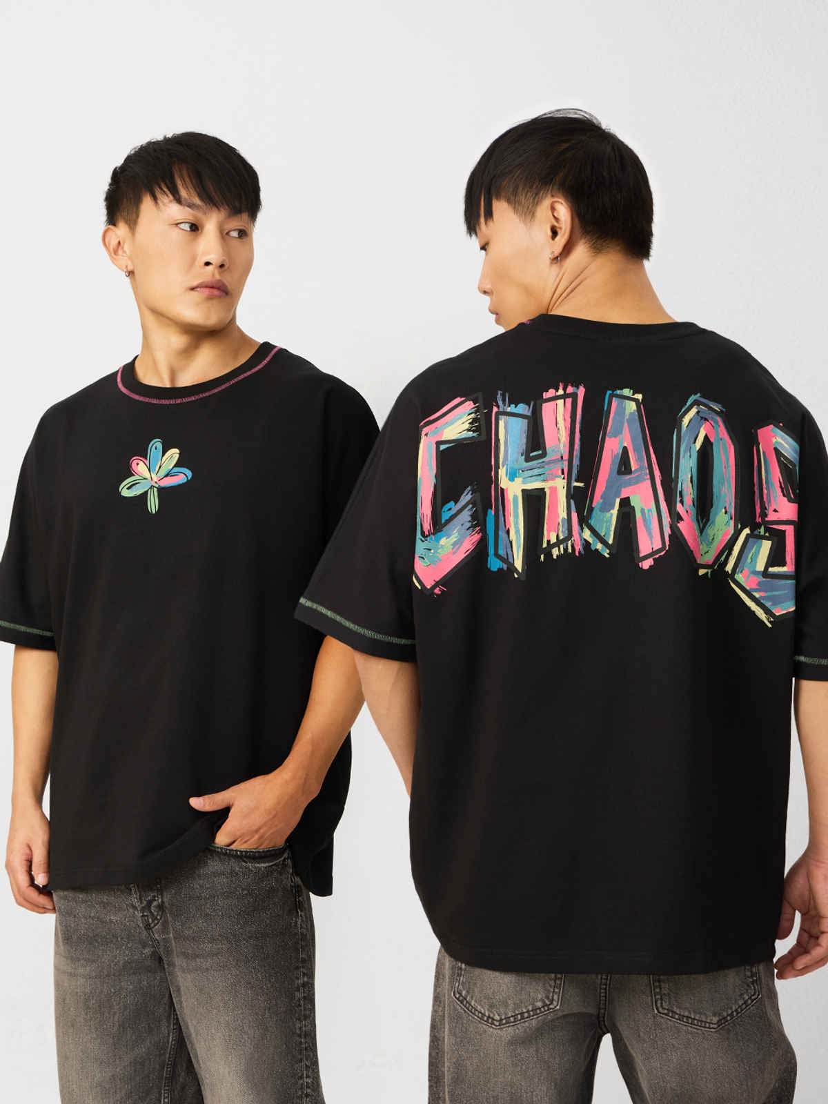 The Souled Store Men's TSS Originals Chaos Super Oversized T-shirt | Black | L