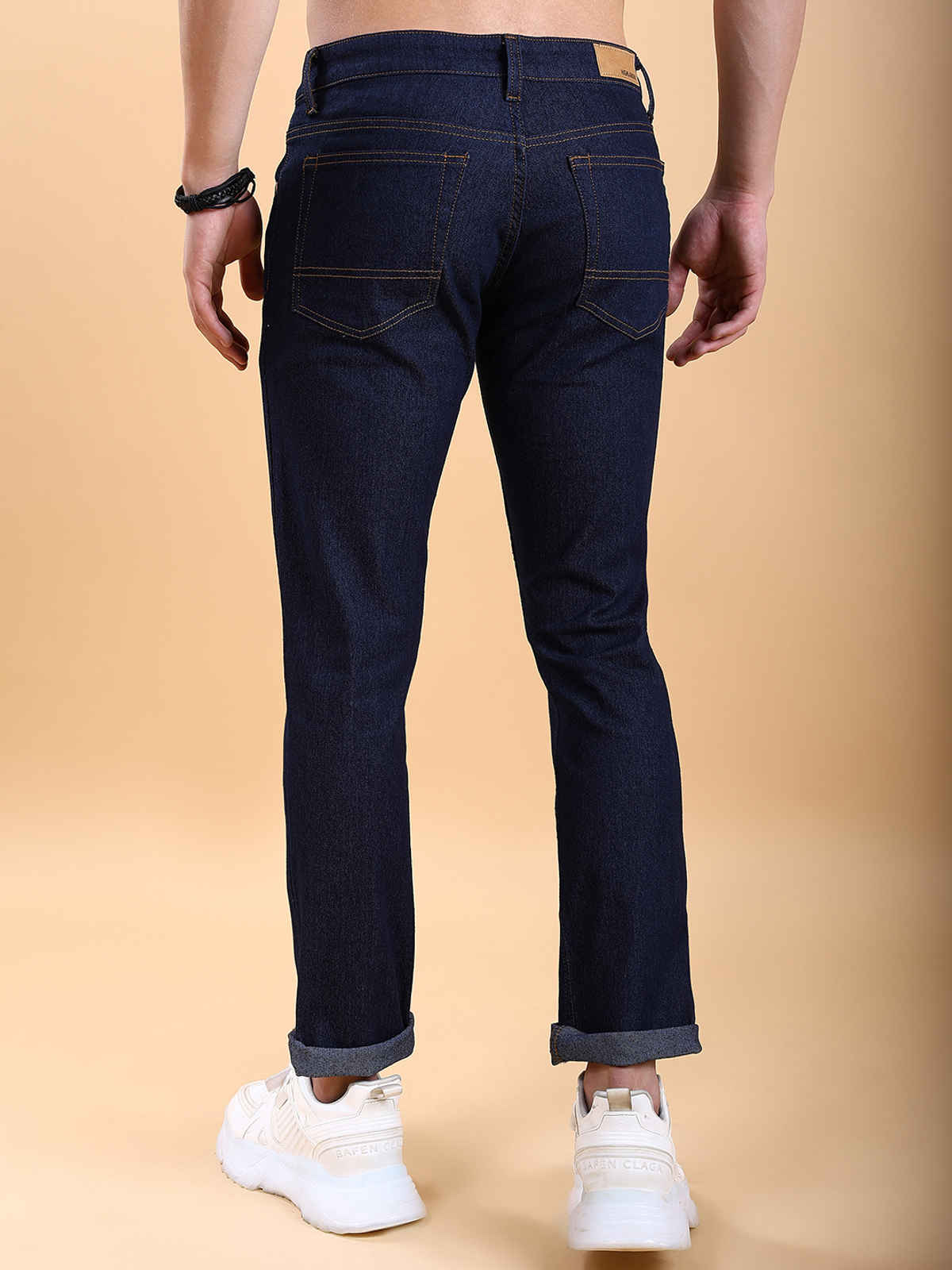 Highlander Men's Straight Fit Mid-Rise Clean Look Stretchable Jeans | Indigo - 30