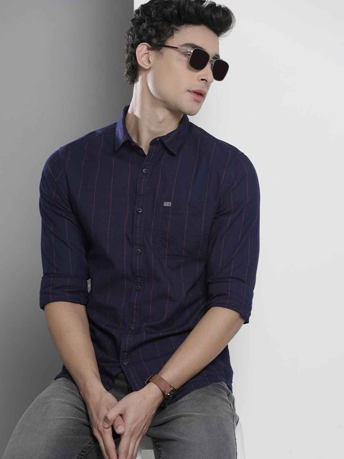 The Indian Garage Co Men's Slim Fit Solid Casual Shirt | Black - S