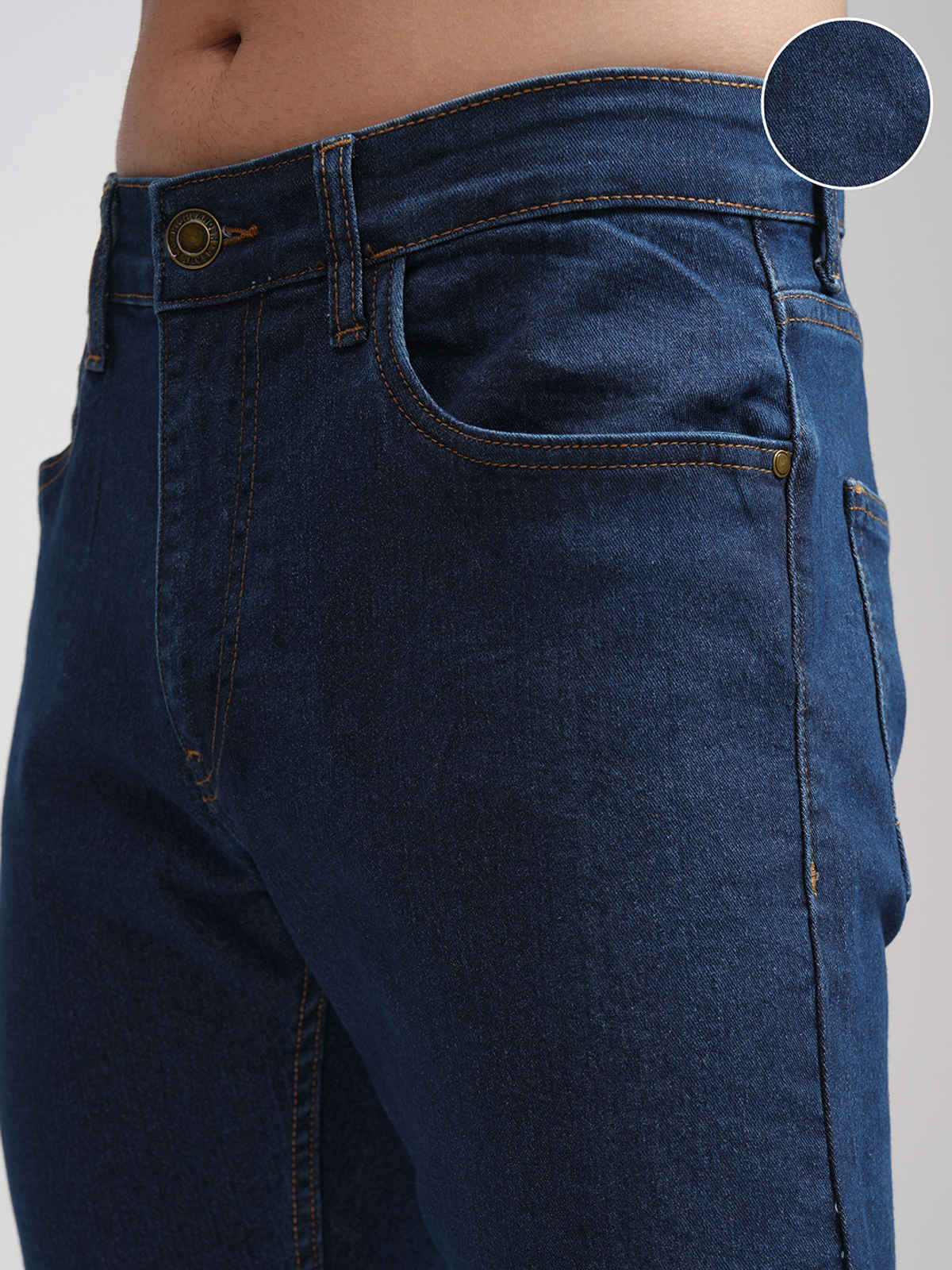 Highlander Men's Tapered Fit Clean Look No Fade Stretchable Jeans | Blue - 34