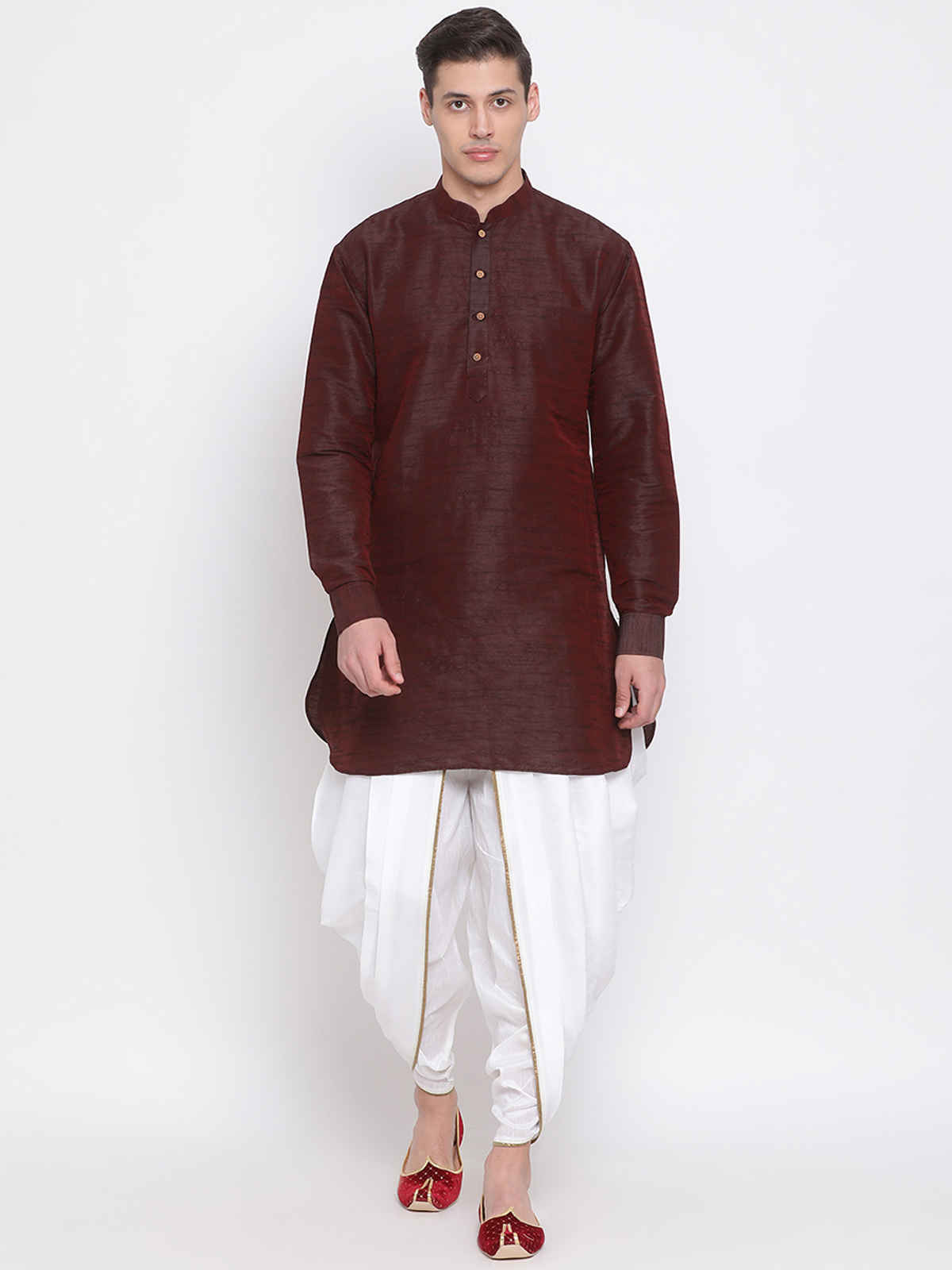 Vastramay Men's Silk Blend Dhoti | White | M