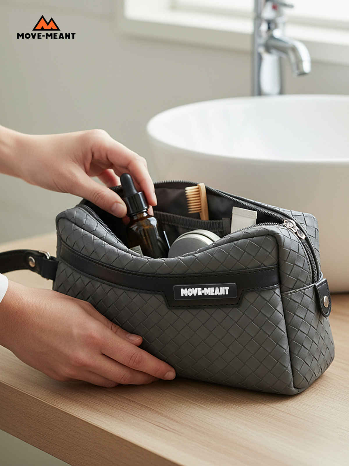 Crown Kit | Toiletry Kit for Men & Women | Travel Pouch for Makeup & Shaving | Grey