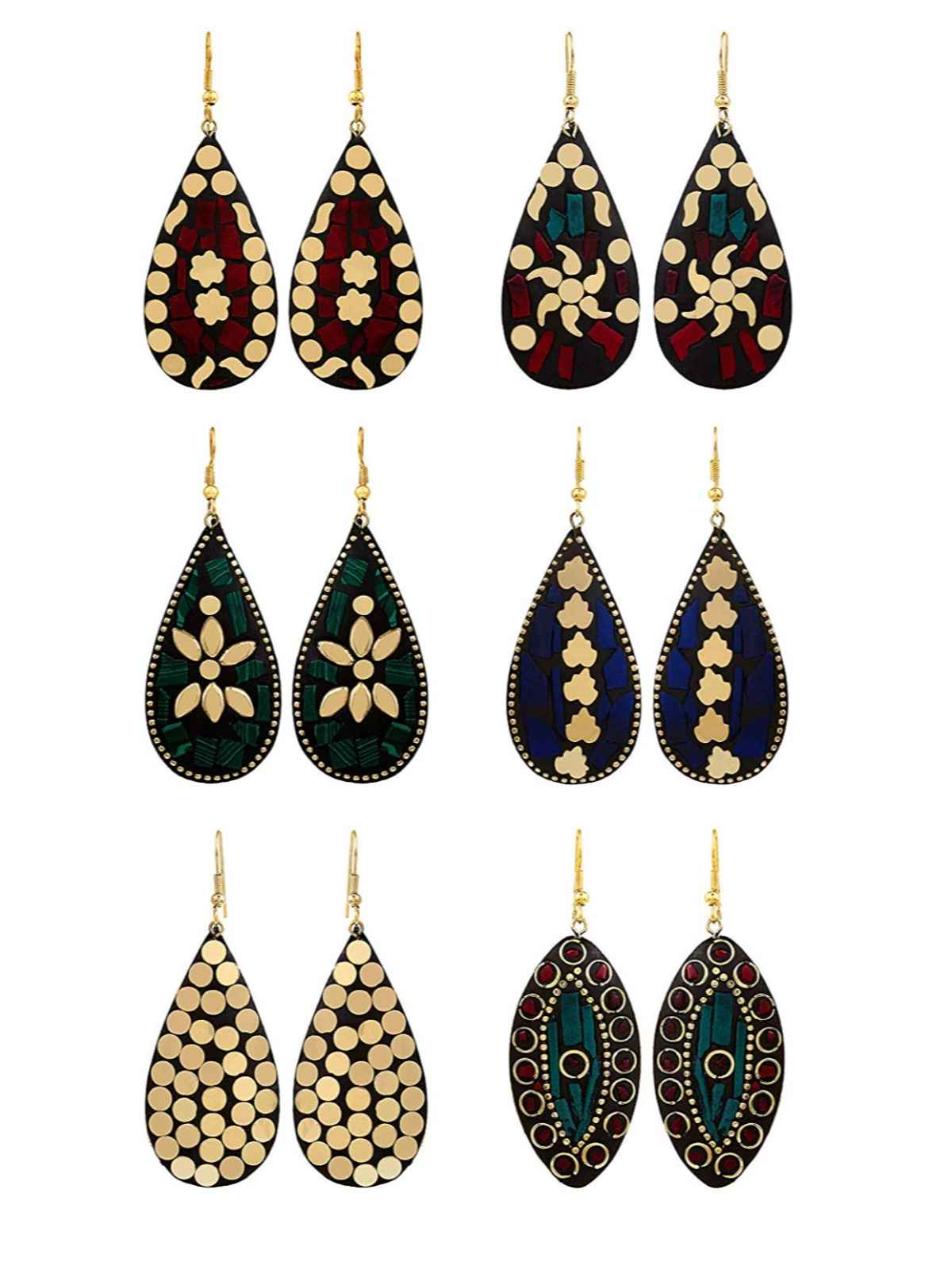 Youbella Combo Of Afghani Tibetan Earrings For Girls/Women (Combo Of 6)(Ybear - 32269)