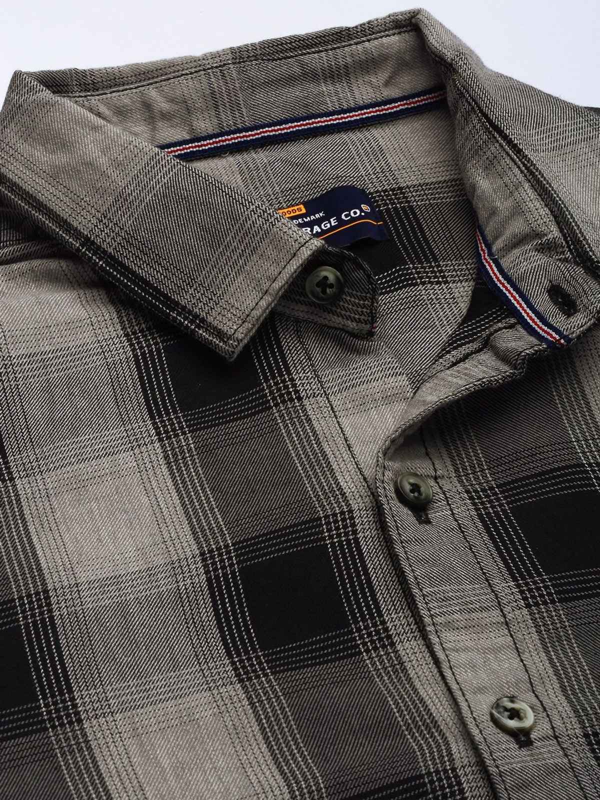 The Indian Garage Co Men's Slim Fit Checkered Casual Shirt | Grey - L