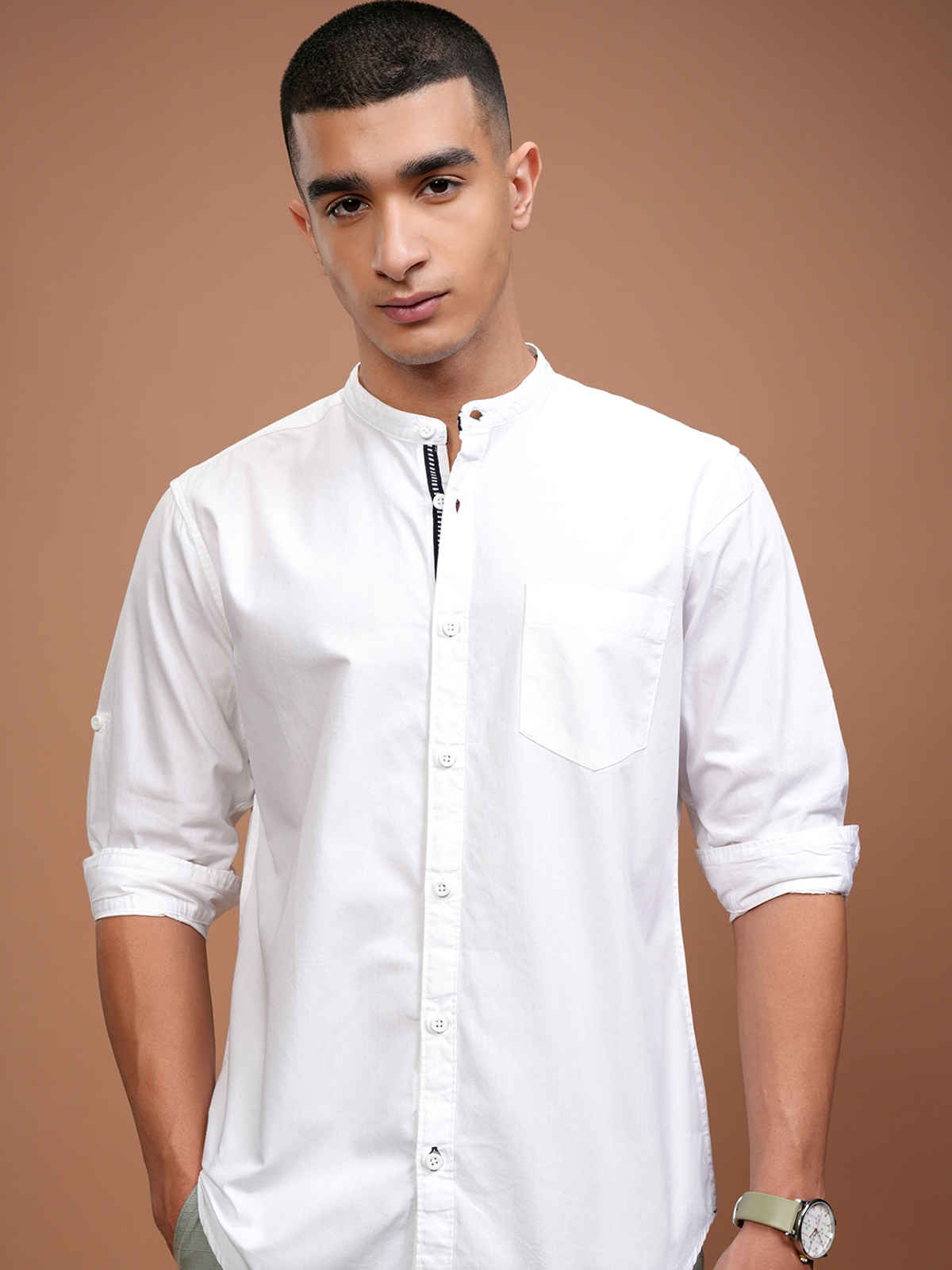 Highlander Men Solid Slim Fit Casual Shirt | White | M