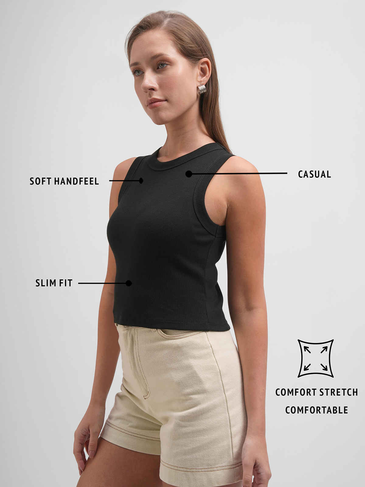 Tokyo Talkies Women Sleeveless Racer Back Top | BLACK | M