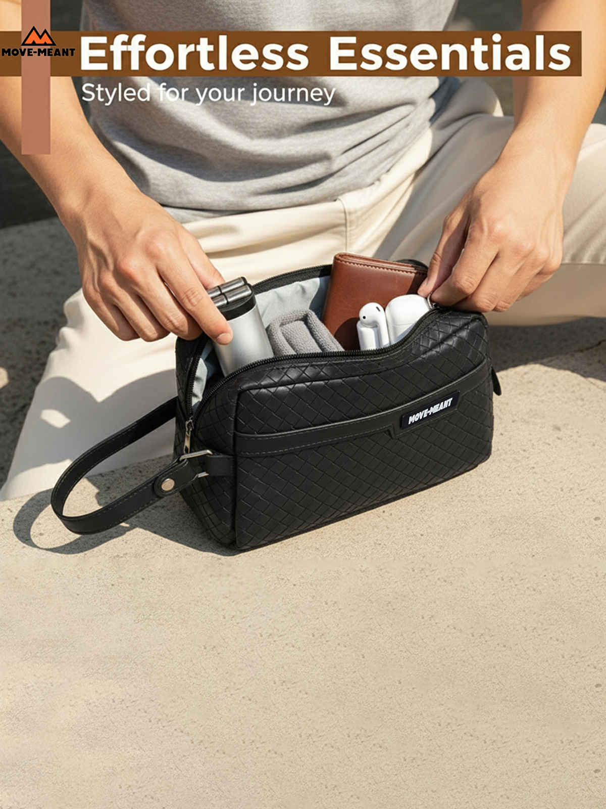 Move-Meant Crown Kit Black Travel Pouch Toiletry Kit With Compartemnts