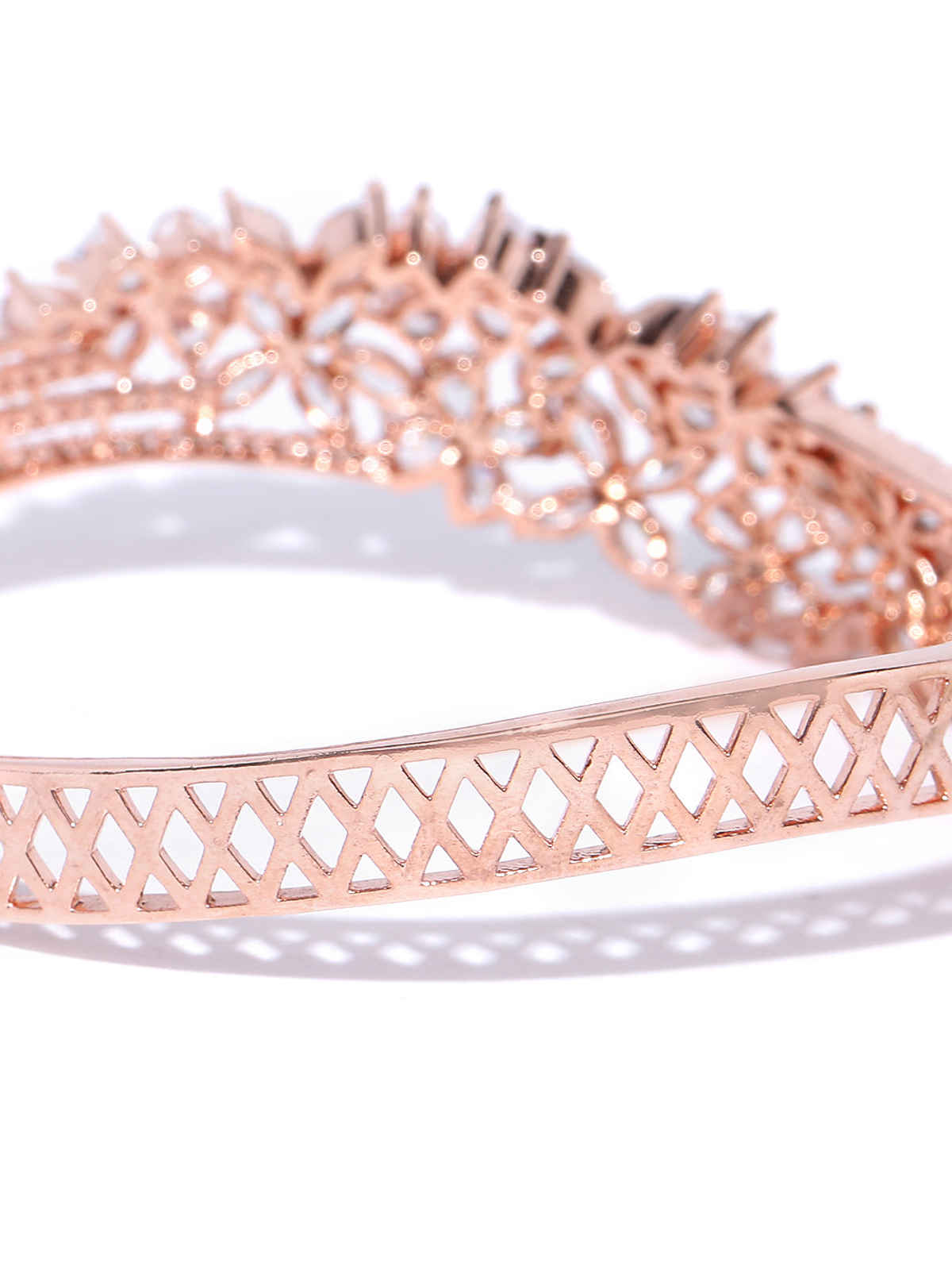 Priyaasi Rose Gold-Plated American Diamond Studded Floral Bracelet