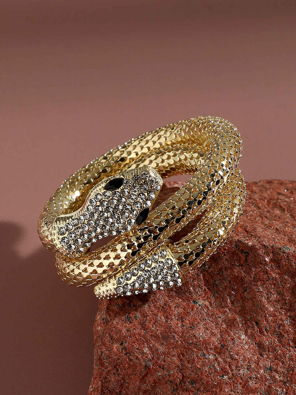 SOHI Women's Gold-Plated Stone Studded Snake Kada Bracelet