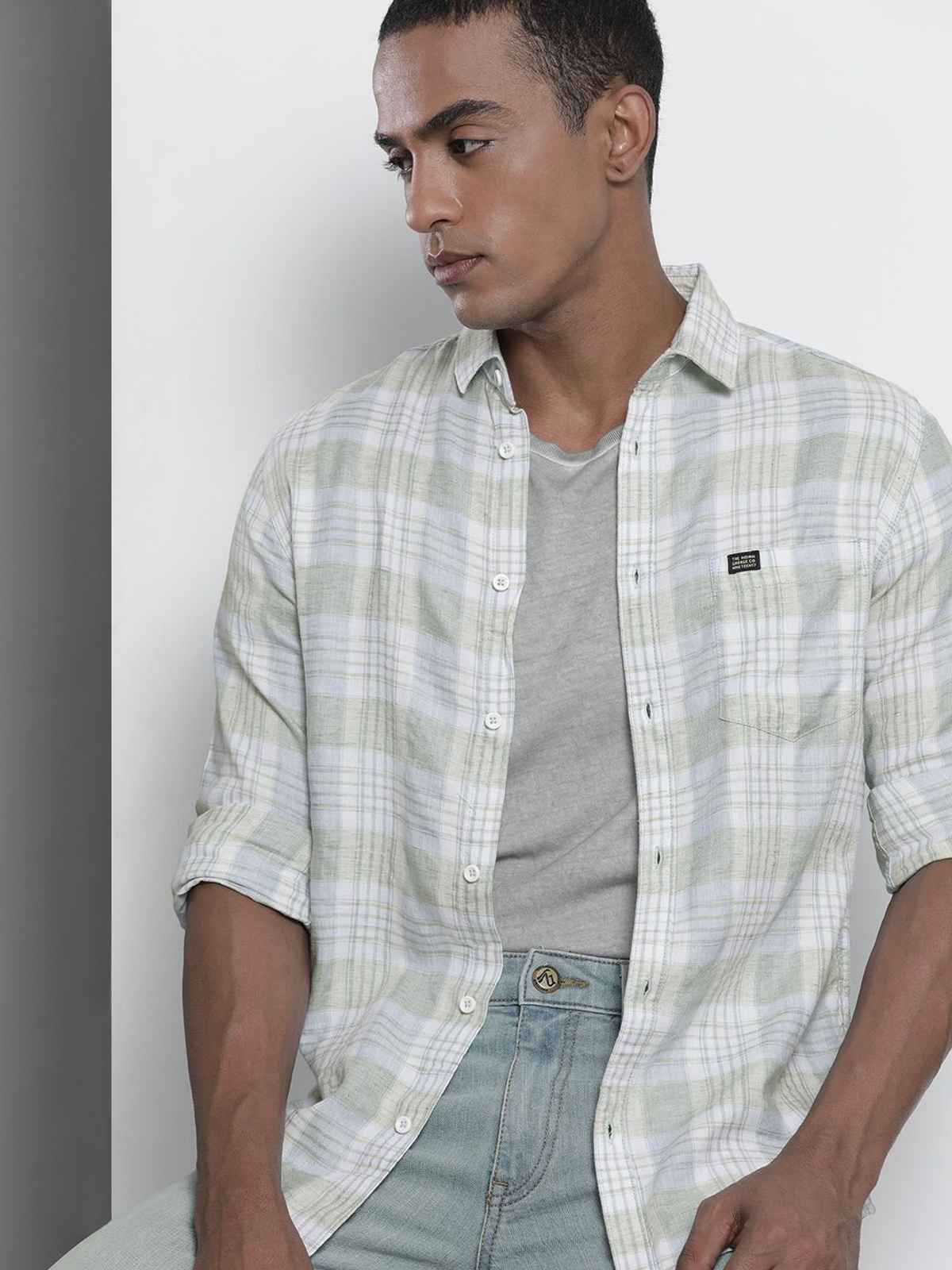 The Indian Garage Co Men's Slim Fit Checked Casual Shirt | Green - L