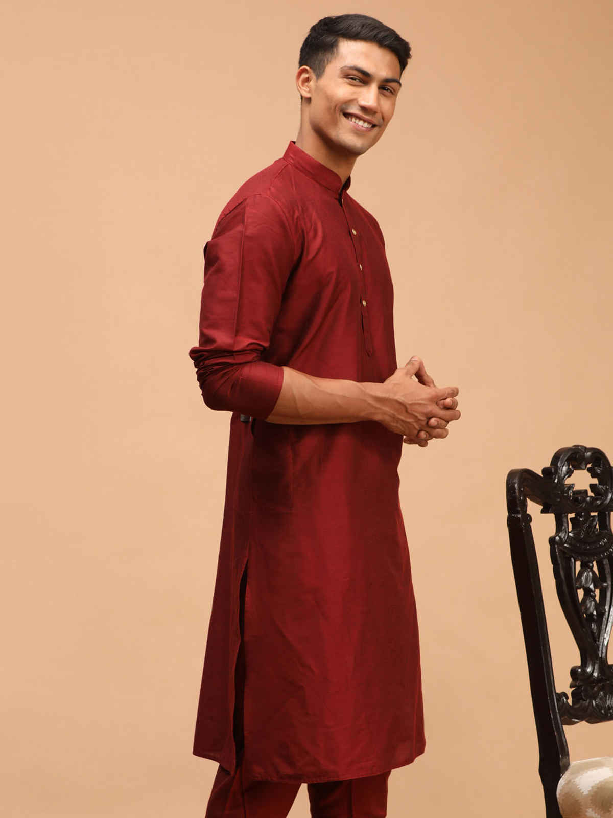 Vastramay Men's Viscose Kurta | Maroon - S