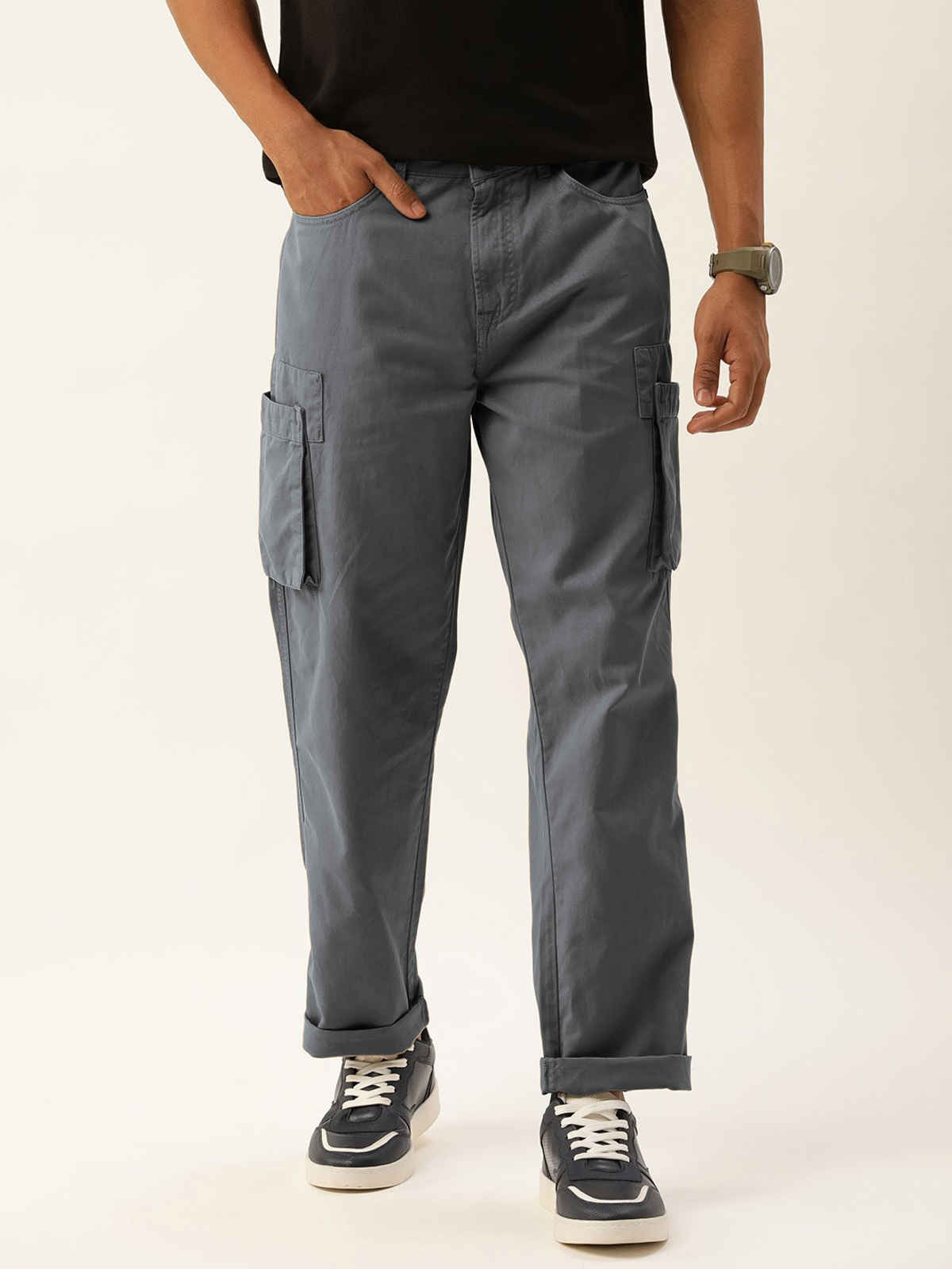 Bene Kleed Men's Straight Fit Cargo Trousers | Iron Grey - 30