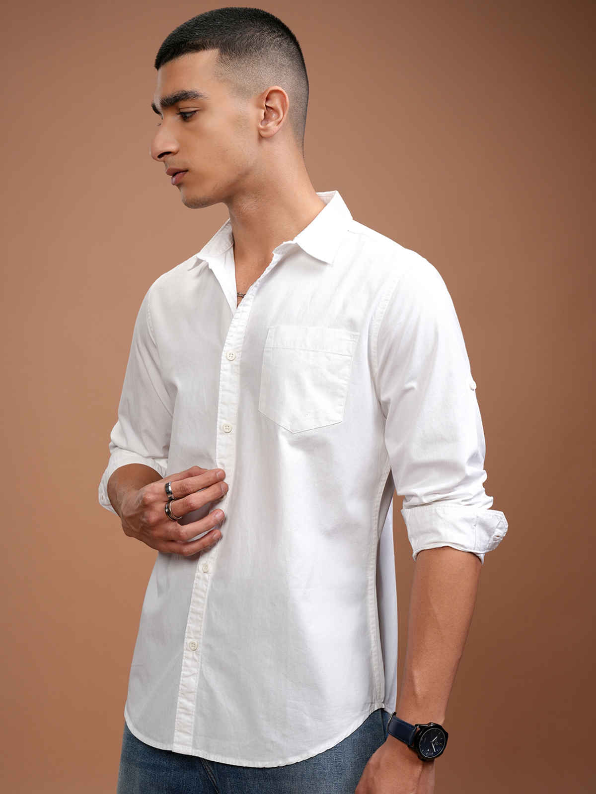 Highlander Men's Slim Fit Casual Shirt | White - M