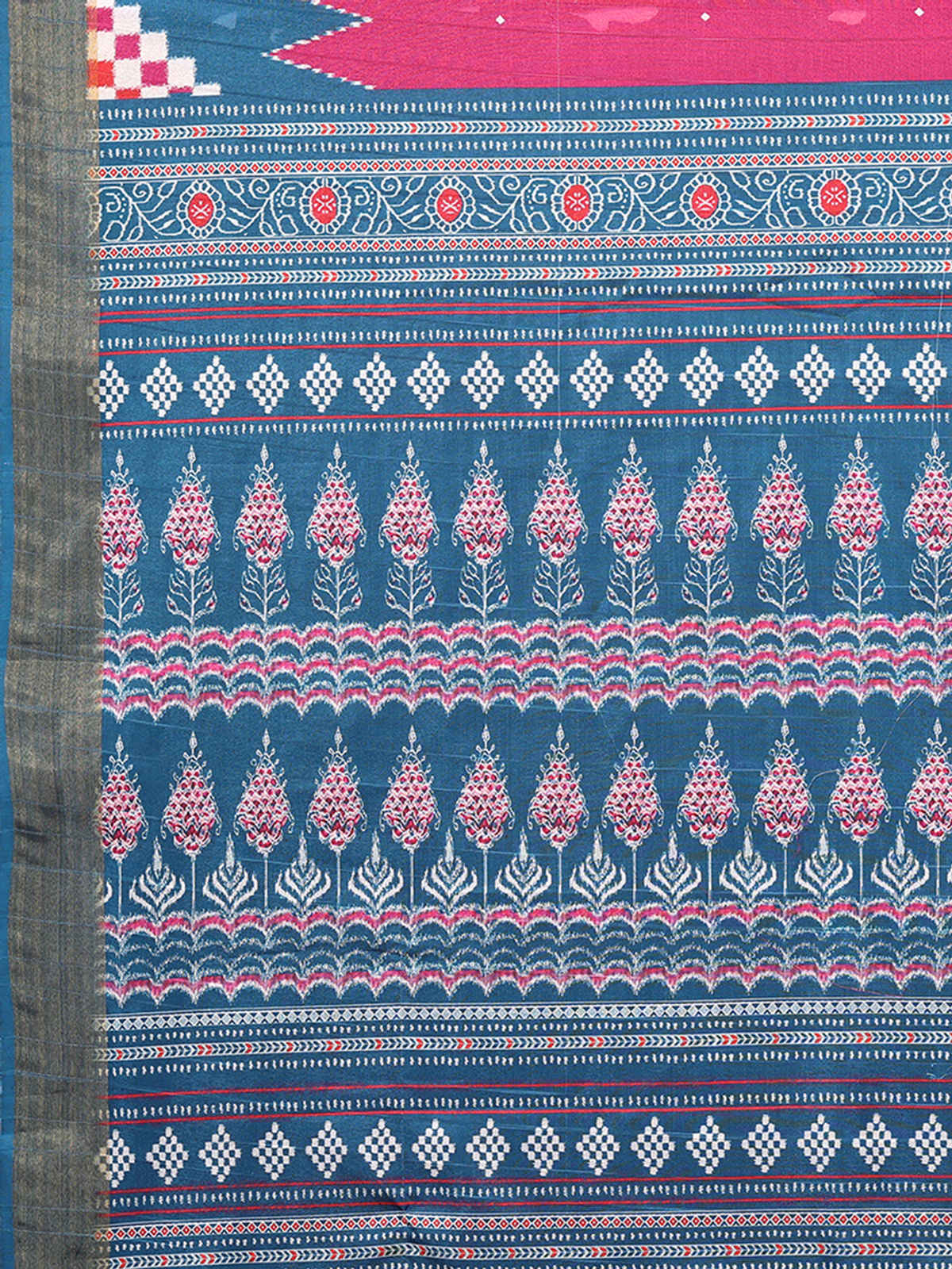 Janasya Women's Chanderi Silk Geometric Printed Saree with Blouse Piece | SAR481 | Pink and Blue