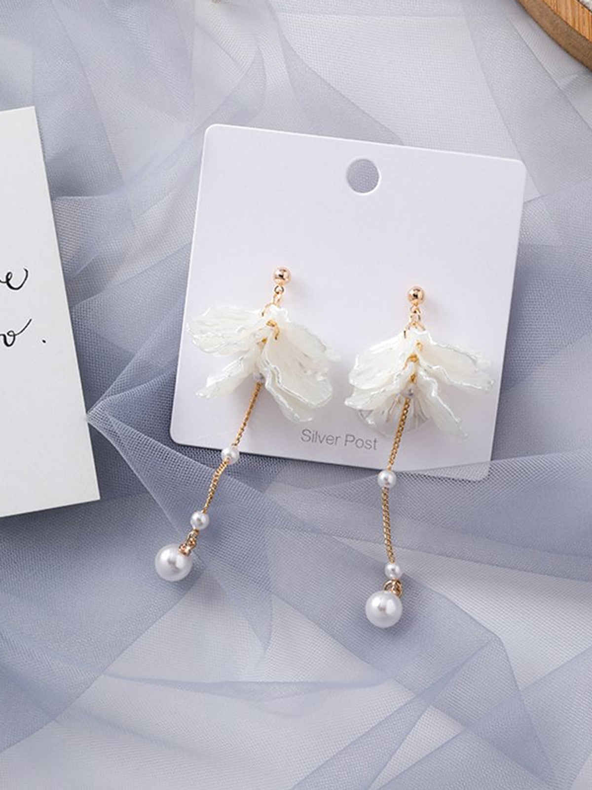 Yellow Chimes Gold Plated Pearl Studded Contemporary Drop Earrings