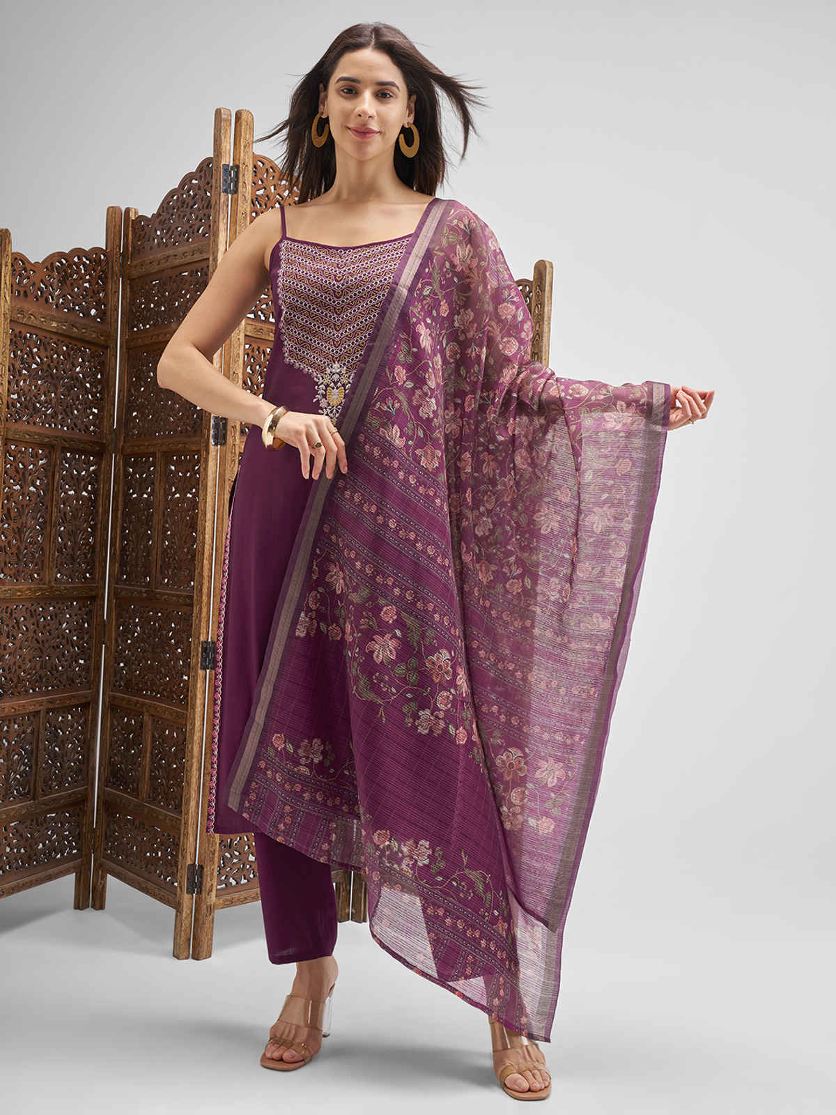 Vishudh Women's Kurta Sets | Plum - M