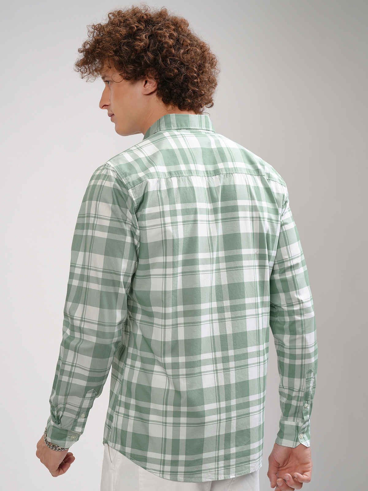 Highlander Men's Dusty Checked Slim Fit Shirt| Dusty Green & White - L