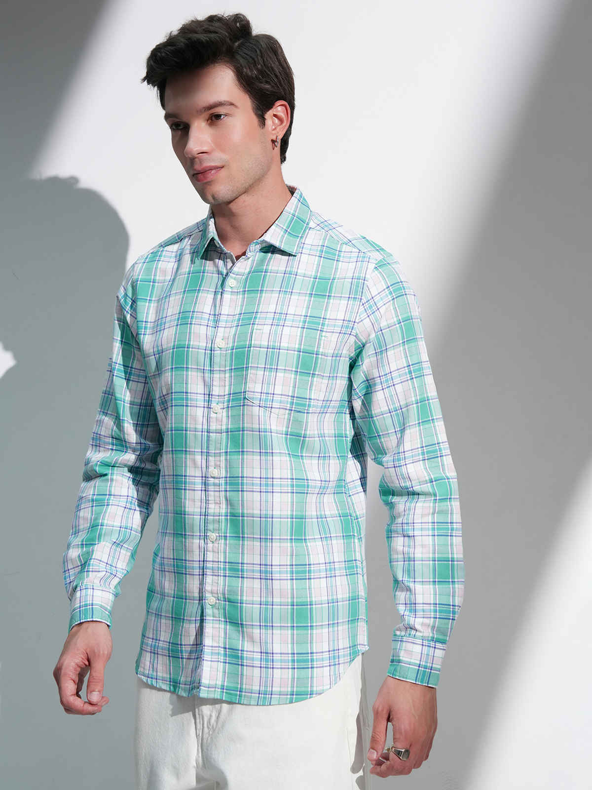 Highlander Slim Fit Tartan Checked Spread Collar Casual Shirt | Multicolor | L